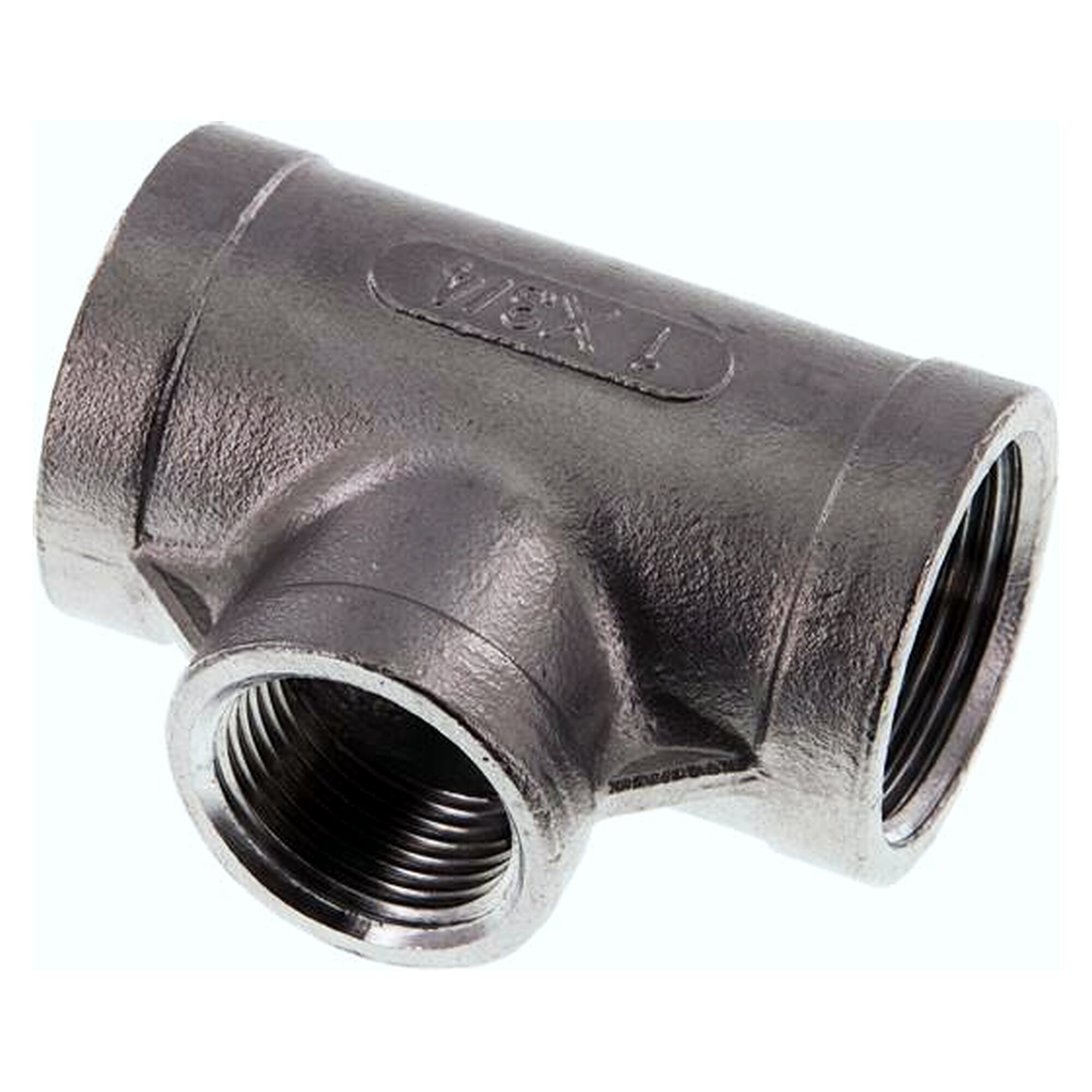T-Stück, Gewinde Rp 1" auf zweites Gewinde Rp 3/4", PN 16 bar, Edelstahl 1.4408
