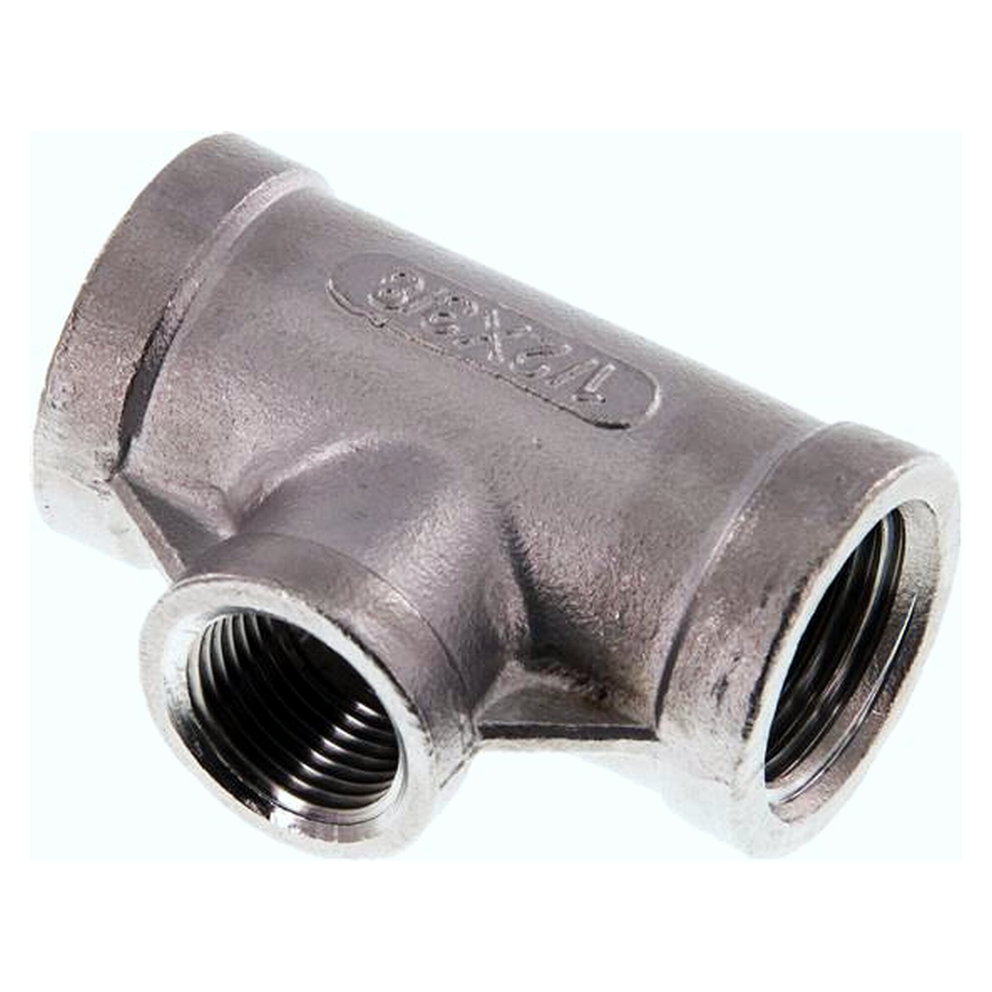 Tee fitting, thread Rp 1/2" to second thread Rp 3/8", PN 16 bar, stainless steel 1.4408