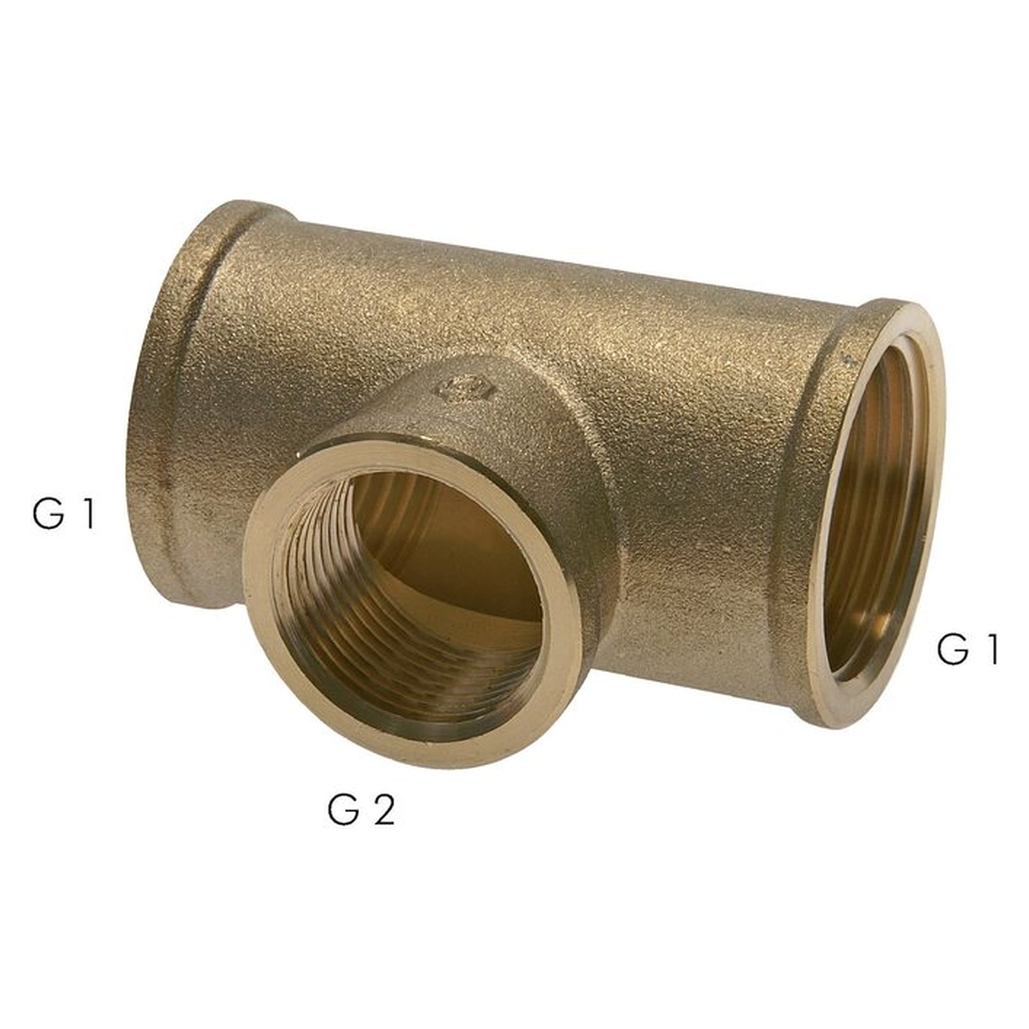 T-Stück, Gewinde Rp 1" auf zweites Gewinde Rp 3/4", PN 16 bar, Messing