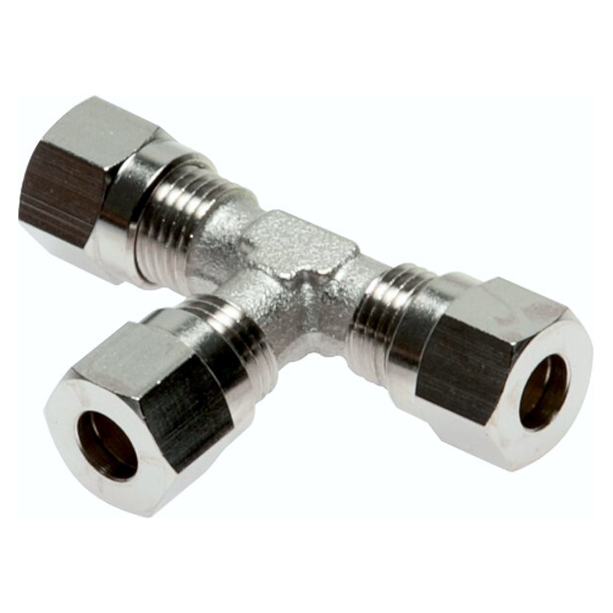 Schneidringverschraubung, T-Form, Rohr 8 LL (M12x1), sehr leichte Baureihe, Messing vernickelt