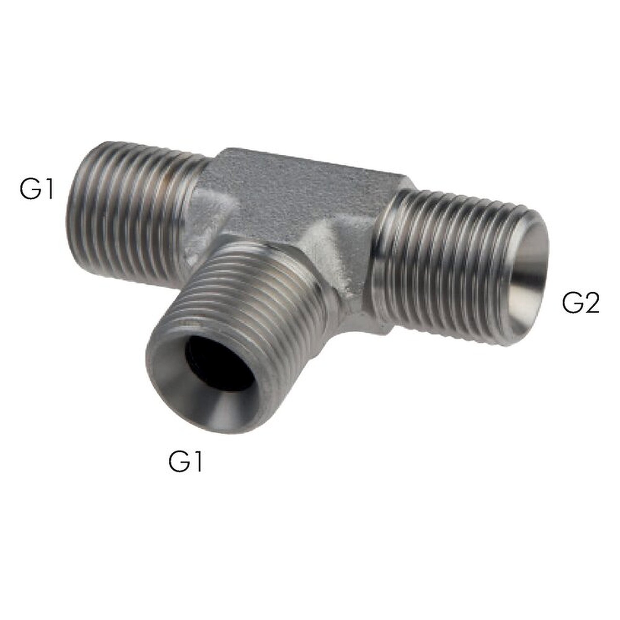 Tee fitting, with 60° cone, thread G 3/4", PN 325 bar, zinc plated steel