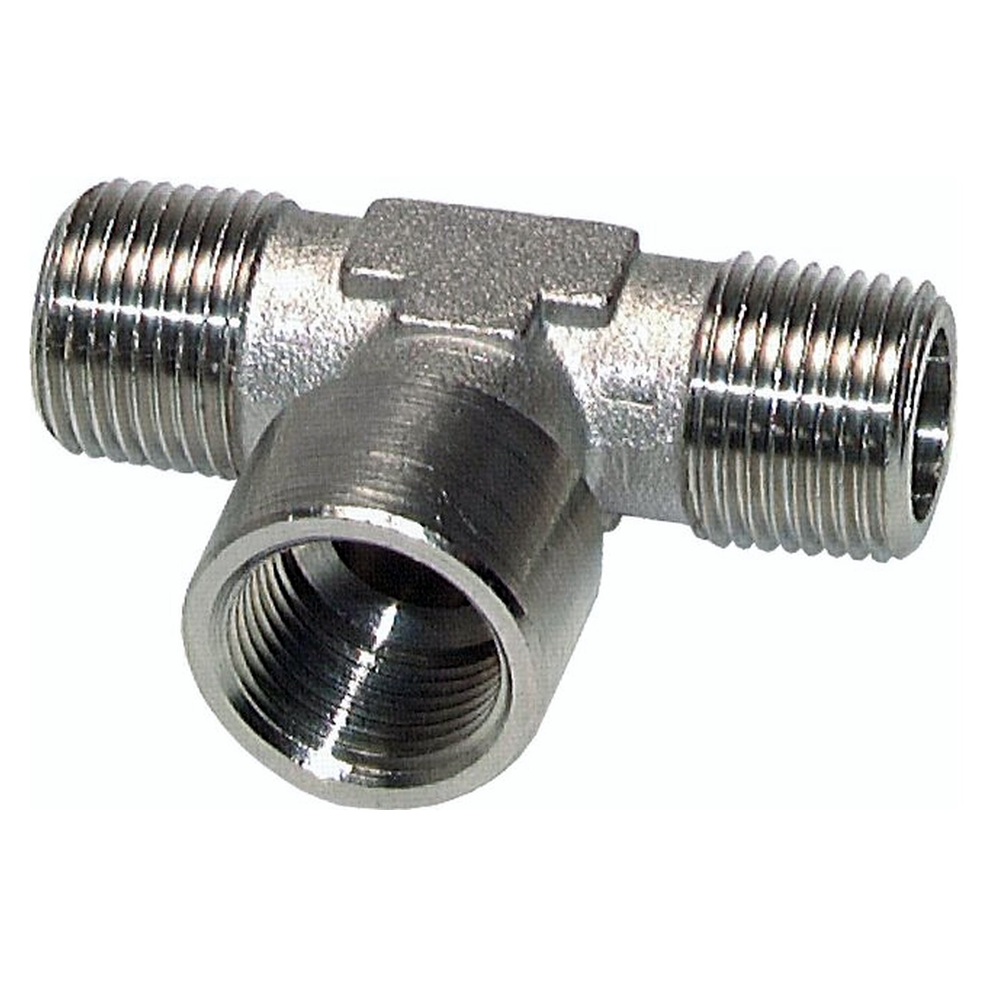 Tee fitting, male thread R 3/8" to female thread G 3/8", nickel plated brass