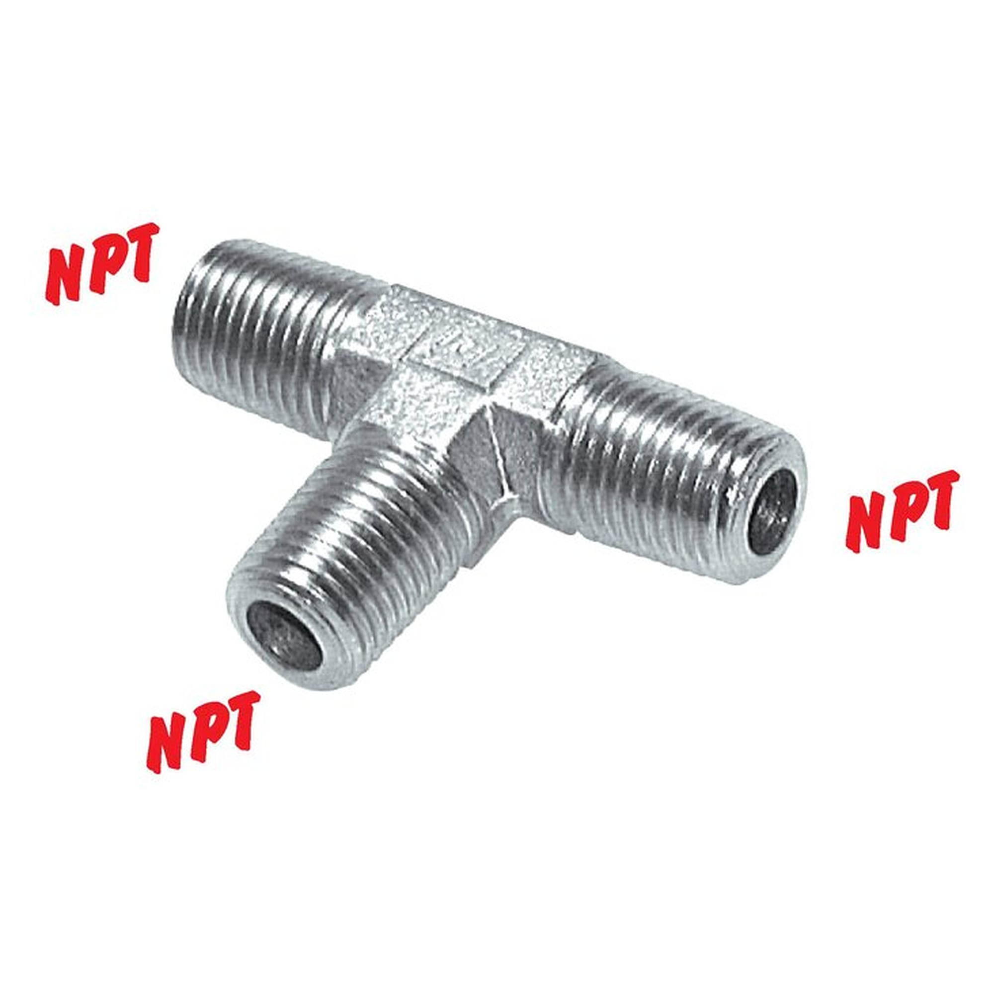 Tee fitting, thread NPT 1/8", PN 345 bar, zinc plated steel, branch for pipework