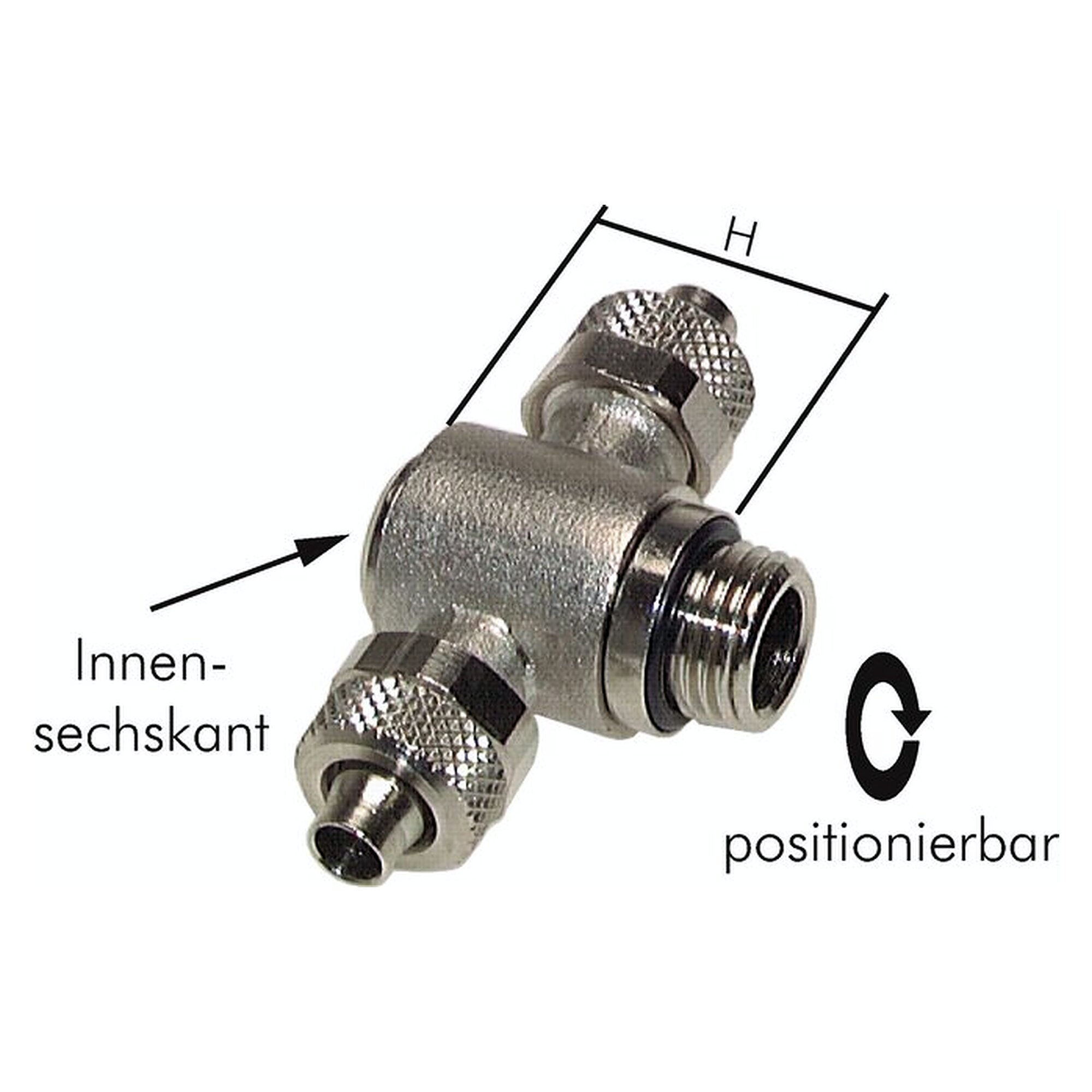Tube fitting, tee design, with hexagon socket, male thread G 1/8", tube 8x6 mm, nickel plated brass