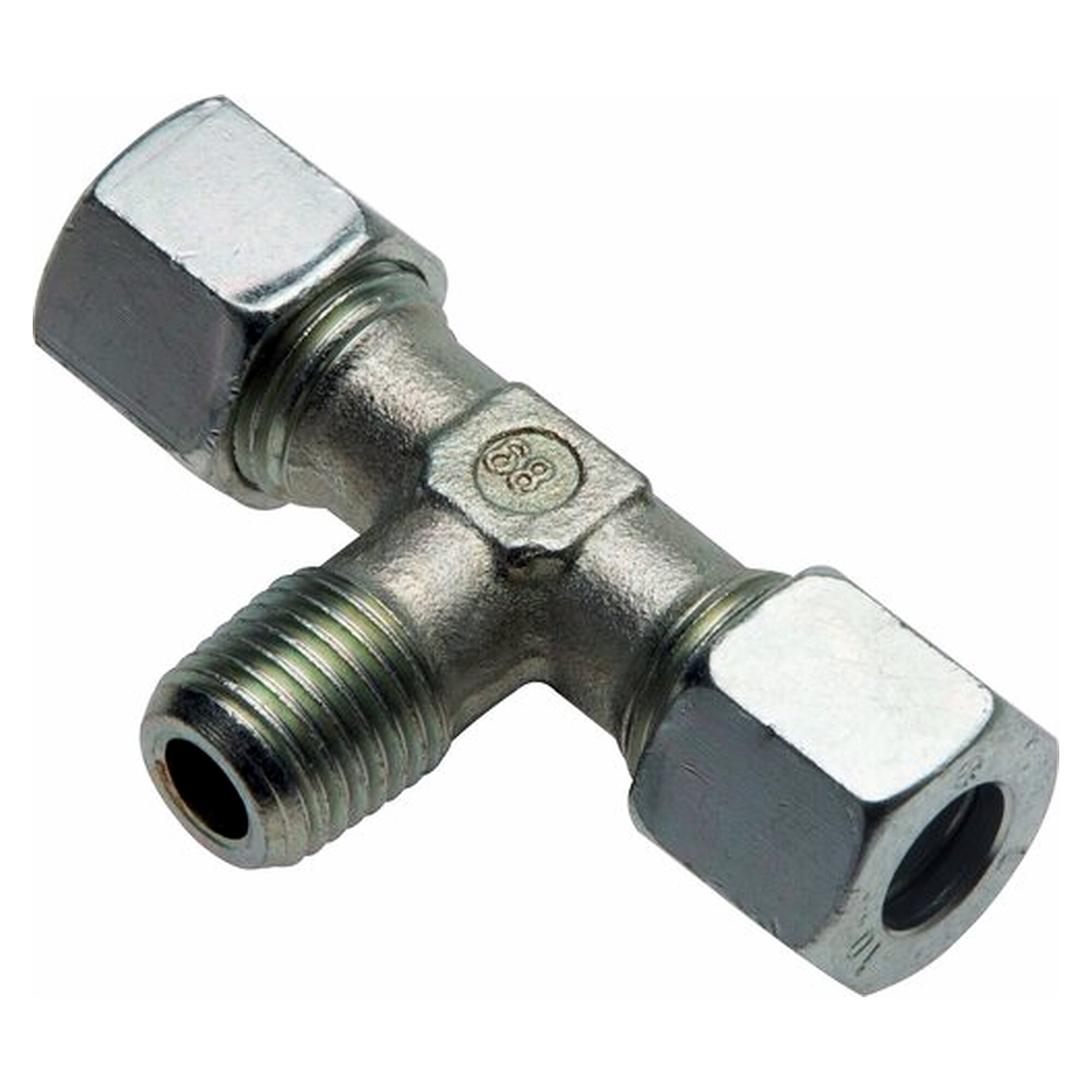 Schneidringverschraubung, T-Form, Gewinde M 8x1 (konisch), Rohr 4 LL (M8x1), Stahl verzinkt