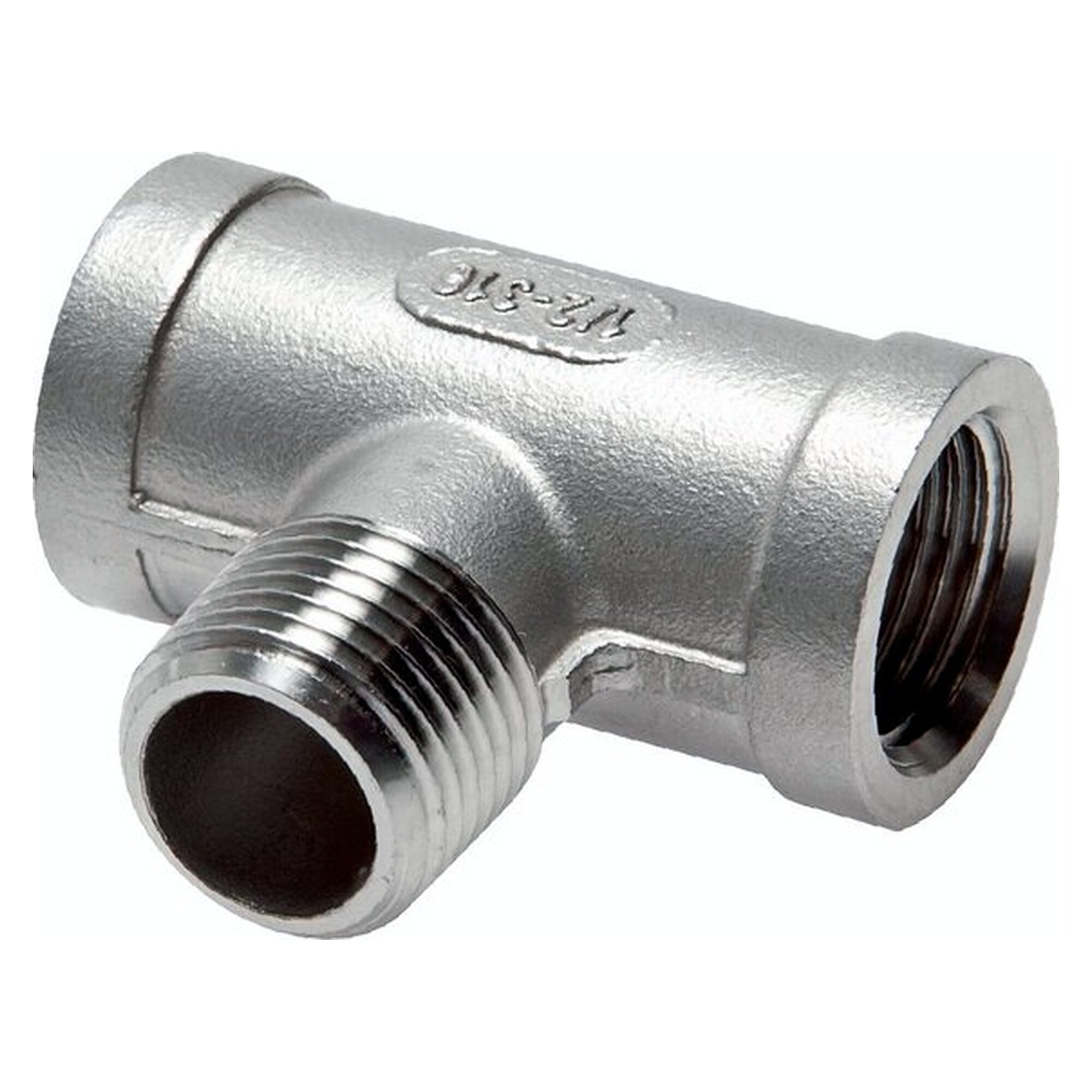 Tee stud fitting, male thread R 1/8" to female thread Rp 1/8", PN 16 bar, stainless steel 1.4408