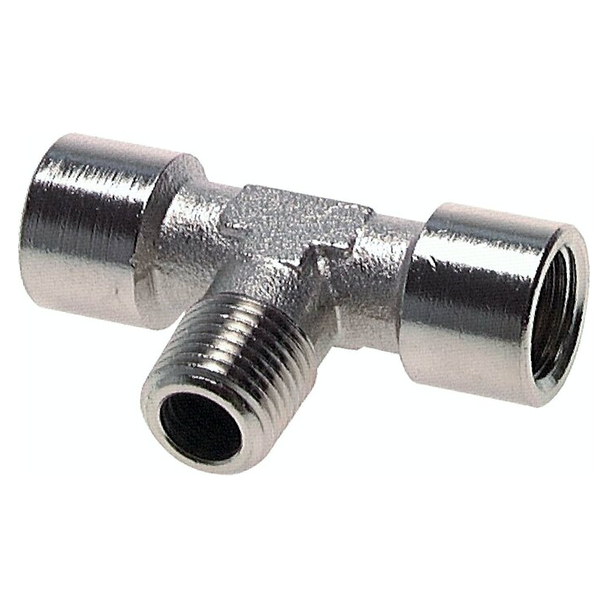 Tee stud fitting, male thread R 3/8" to female thread G 3/8", PN 16 bar, nickel plated brass