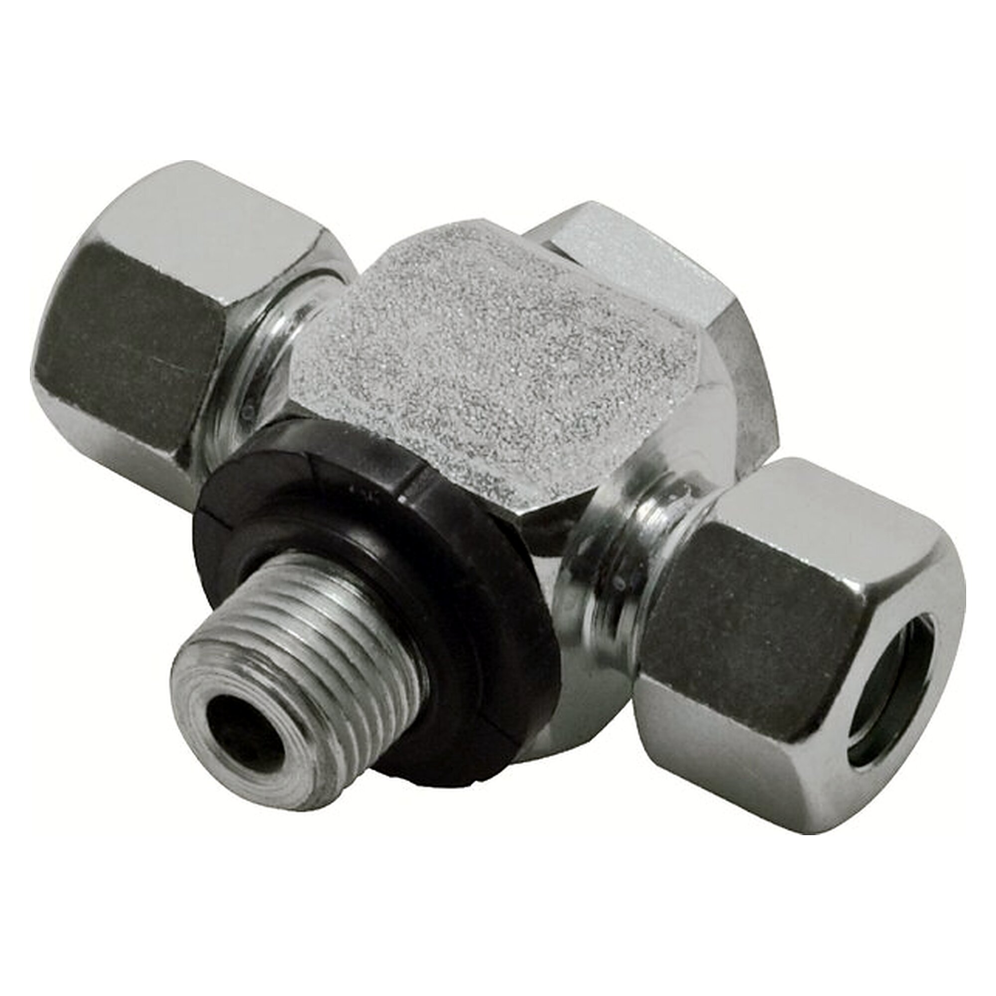 Schwenkverschraubung, T-Form, Gewinde G 1/2", Rohr 14 S (M22x1,5), schwere Baureihe, Stahl verzinkt