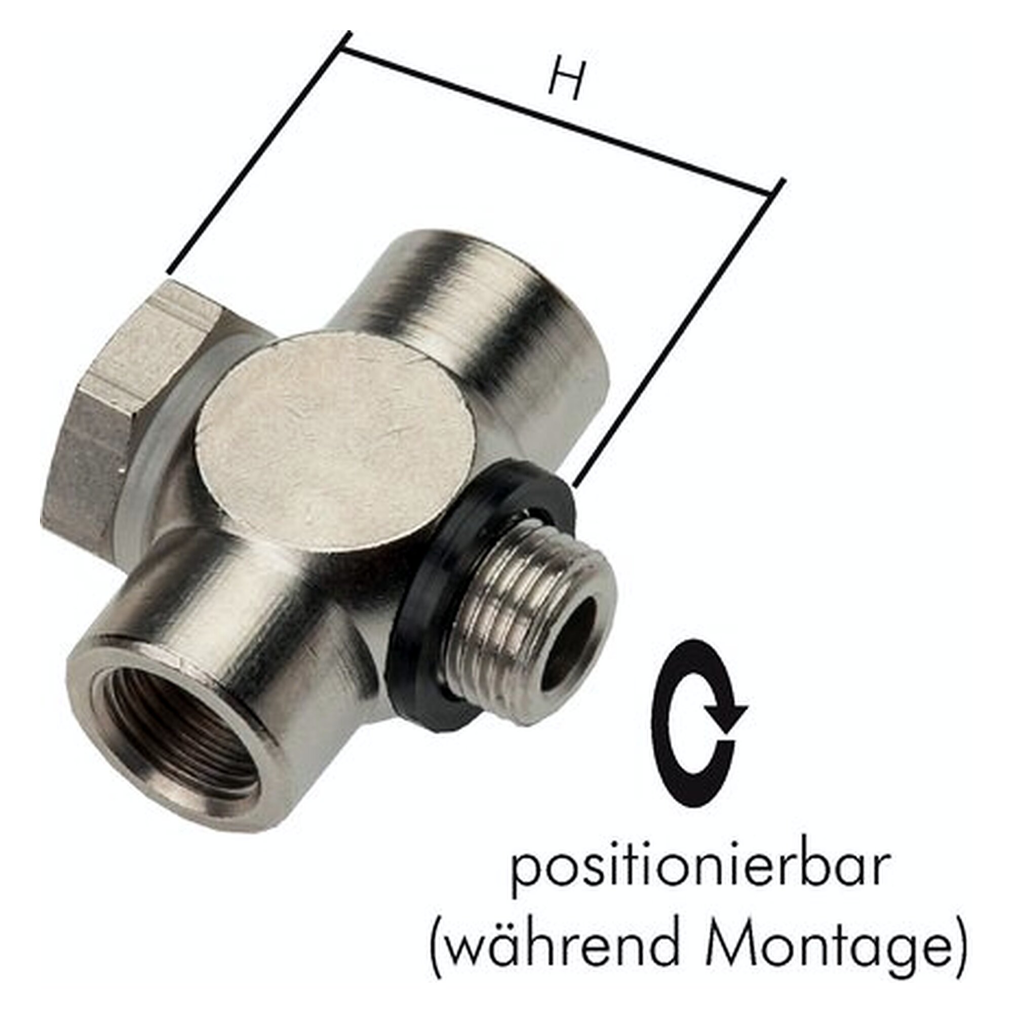 Schlauchverschraubung, T-Form, mit Innen- und Außengewinde, Gewinde G 1/8", Messing vernickelt