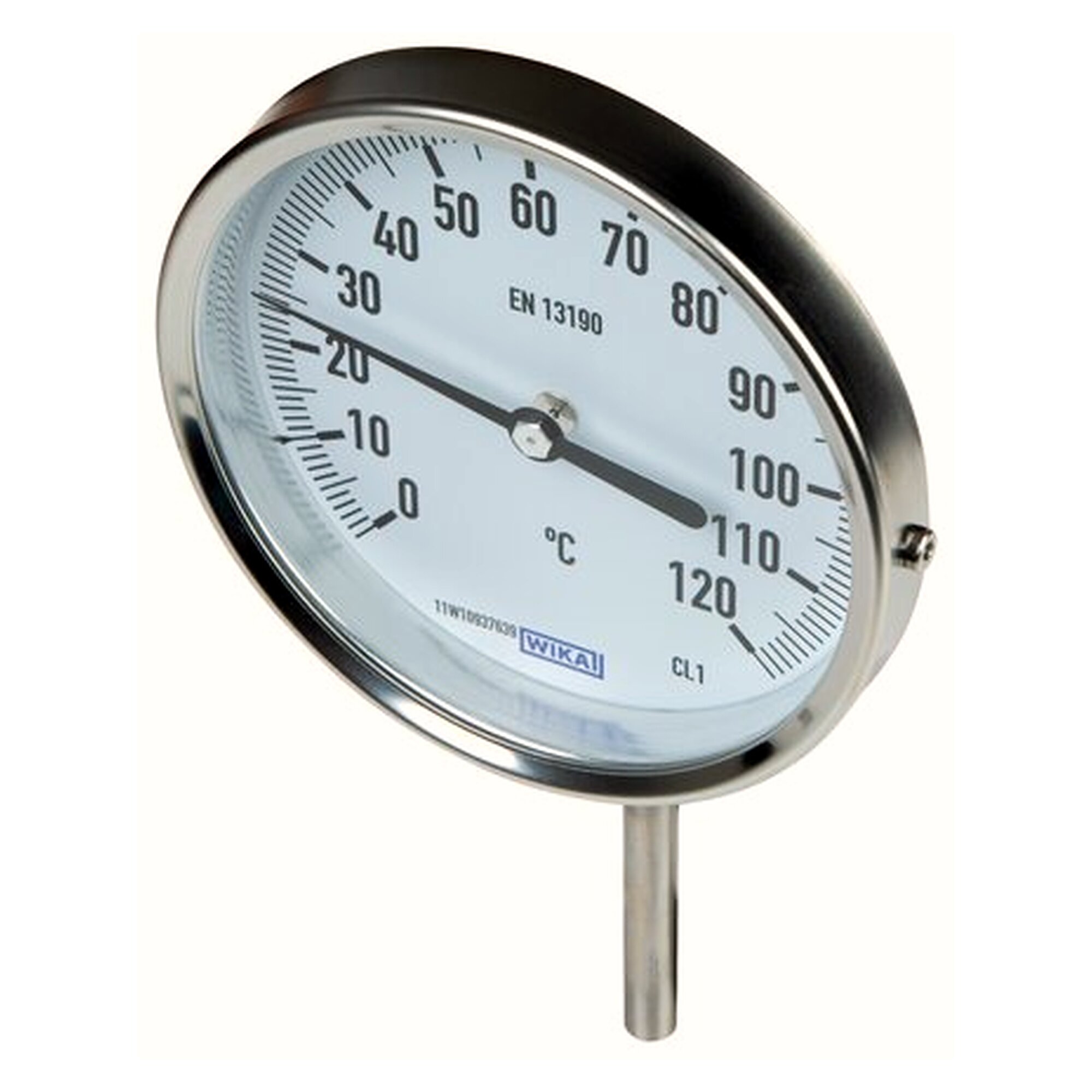 Bimetallthermometer, senkrechte Ausführung, 100 mm, 0 bis +160 °C, Tauchschaft 63 mm