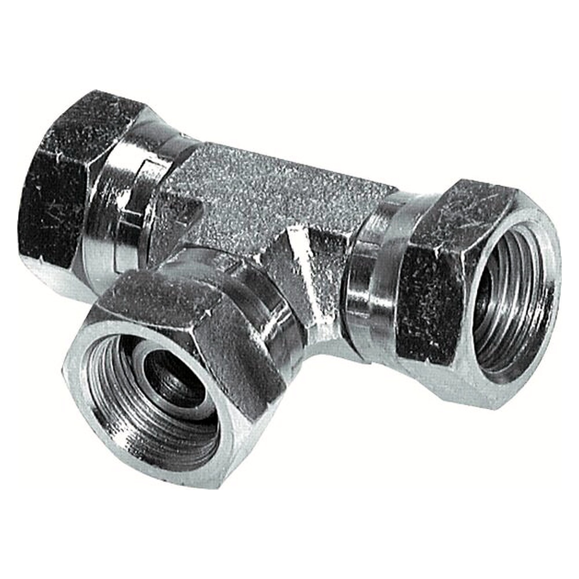 Tee pipe union, with 60° cone, thread G 1/8", PN 400 bar, zinc plated steel