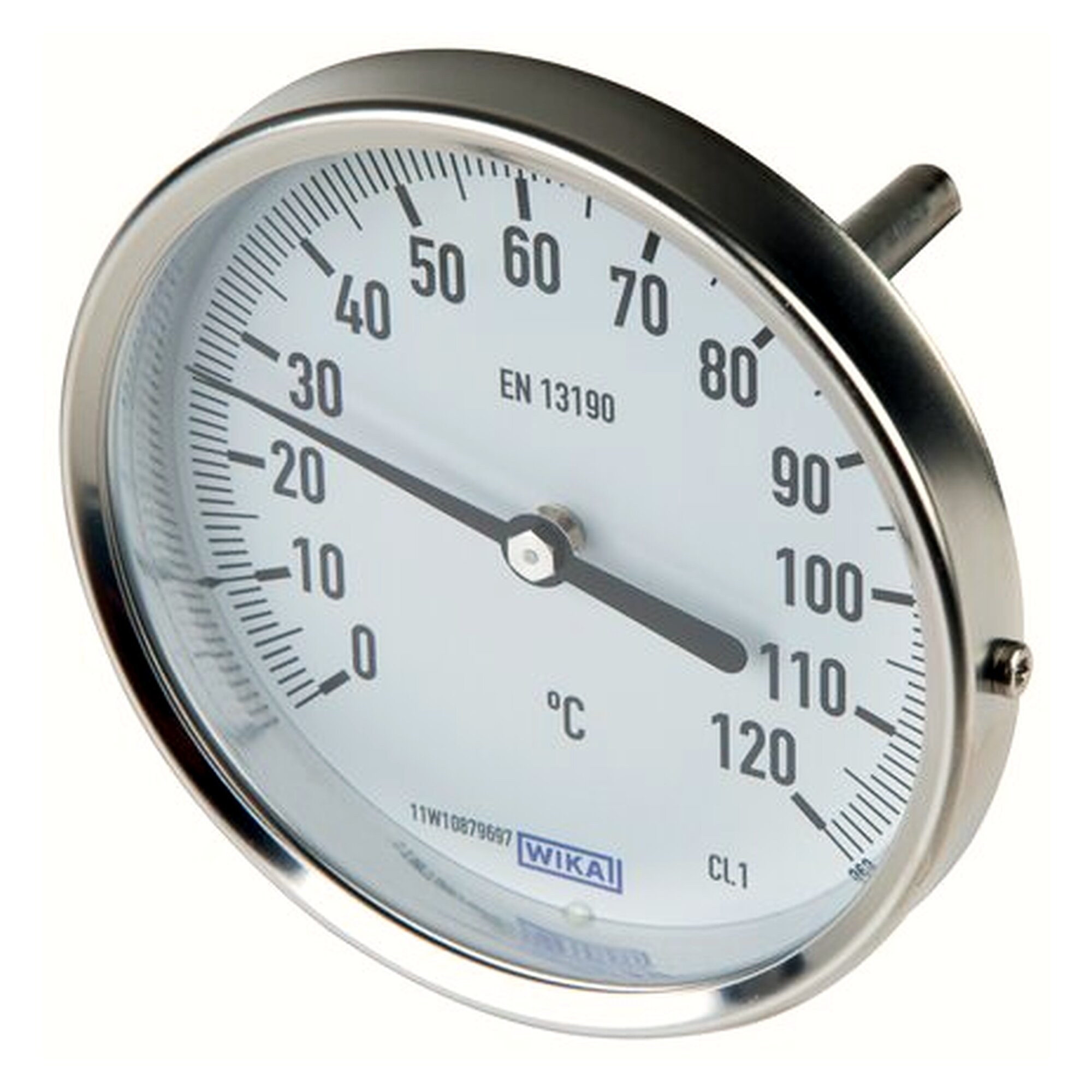 Bimetallthermometer waagerecht, Gehäuse 160 mm, Anzeigebereich 0 bis +100 °C, Tauchschaft 160 mm