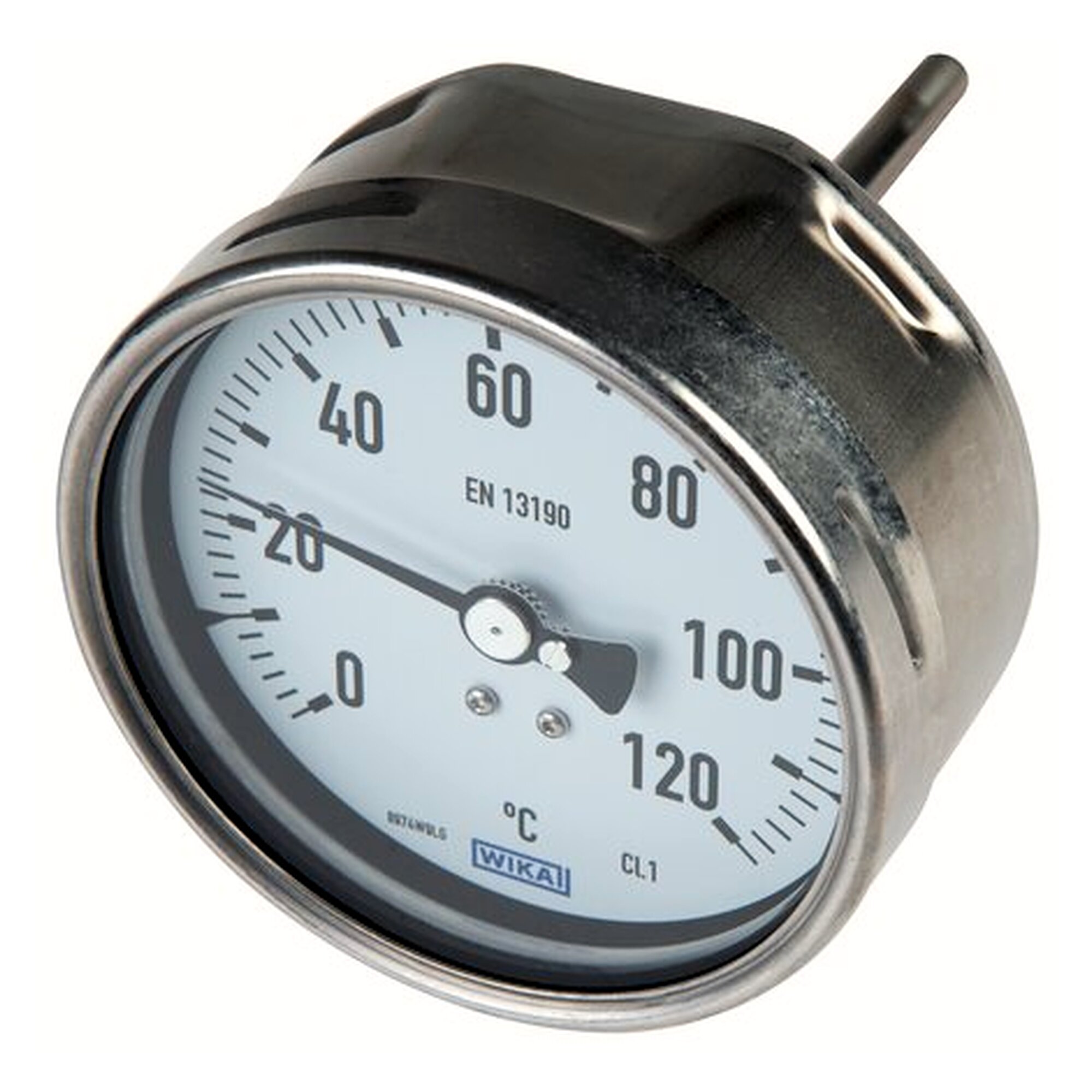 Bimetallthermometer waagerecht, Chemieausführung, Gehäuse 100 mm, 0 bis +600 °C, Tauchschaft 200 mm