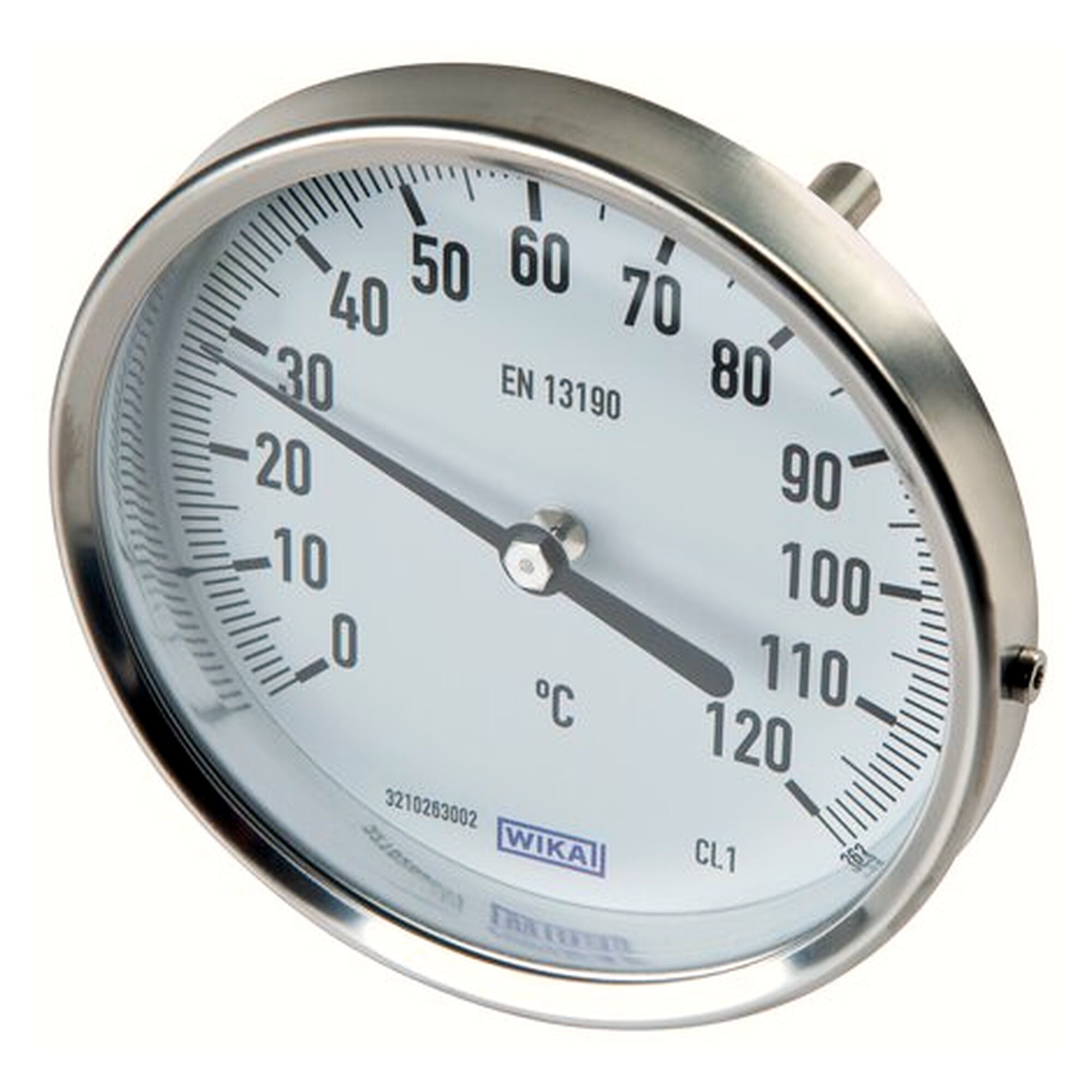 Bimetallthermometer waagerecht, 18 mm Bund, Gehäuse 63 mm, -30 bis +50 °C, Tauchschaft 100 mm
