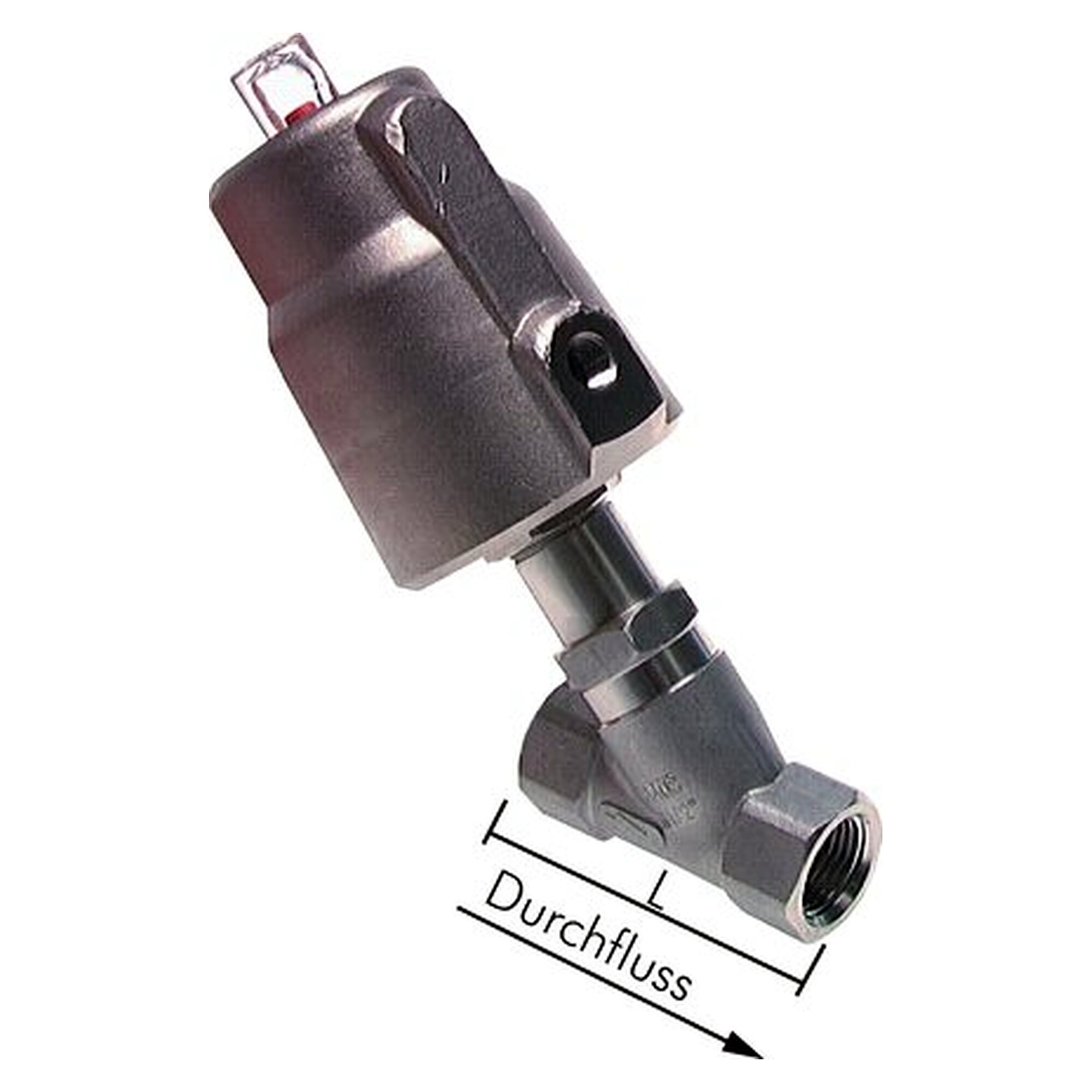 Angle seat valve, pneumatic, G 1-1/4", 1.4408, normally closed, standard, 0 - 9 bar