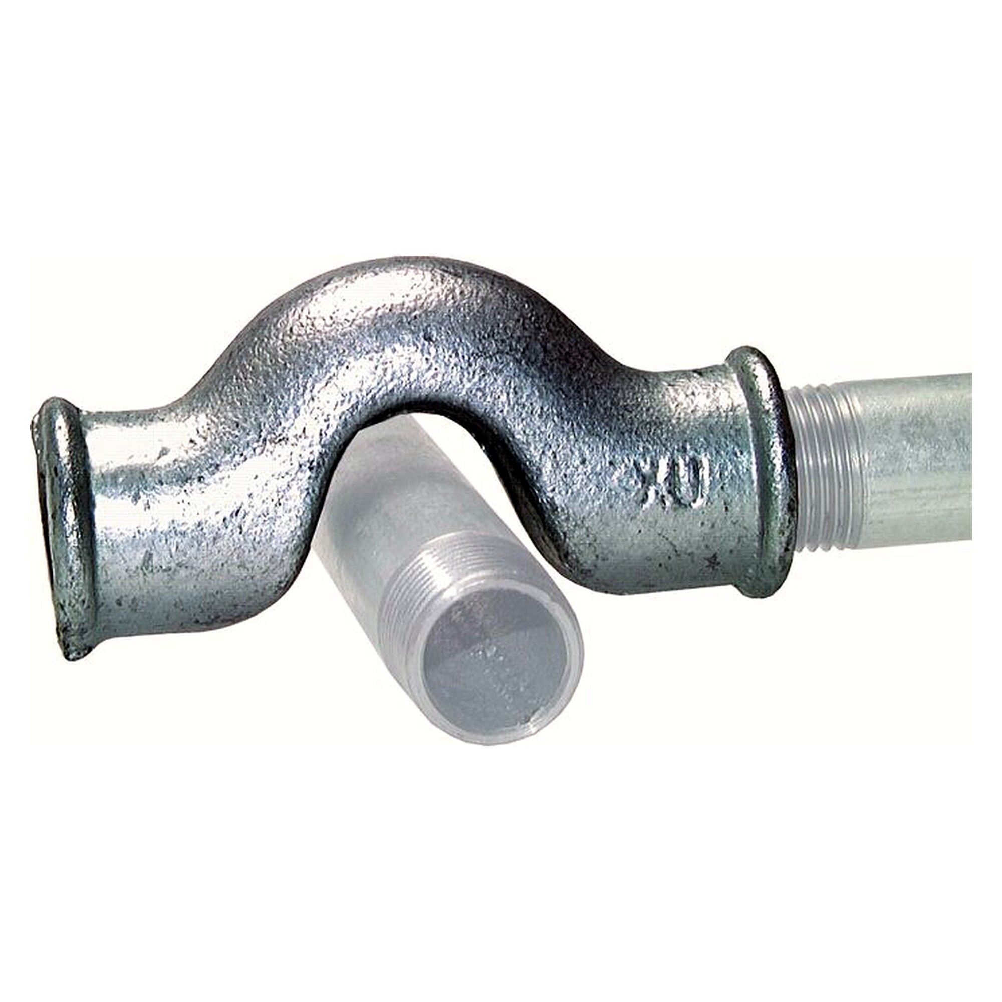 Crossover bend, female thread Rp 1/2", zinc plated malleable cast iron, for pipework