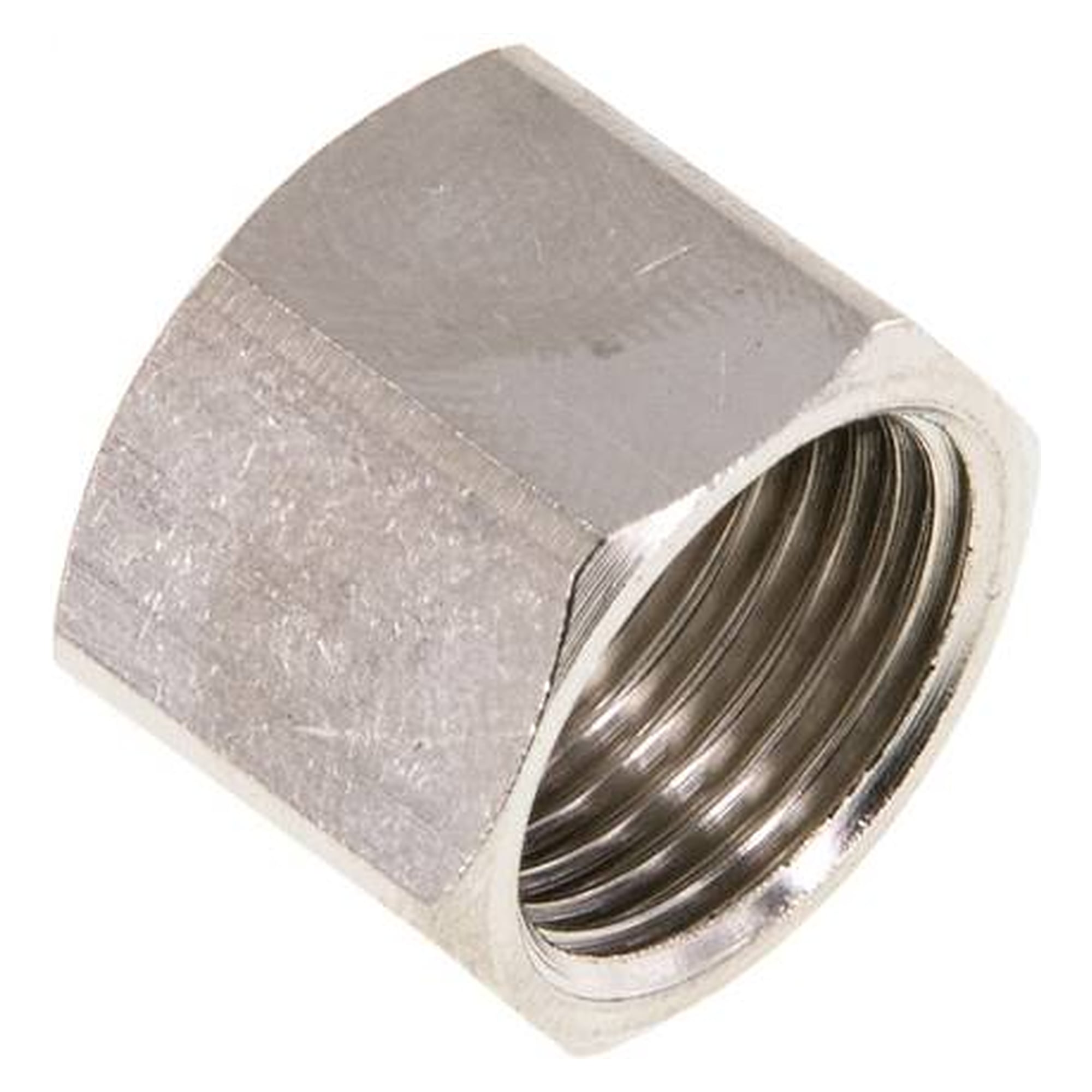 Überwurfmutter, Gewinde G 3/8", Länge 14,5 mm, Messing vernickelt, Schlüsselweite 19 mm