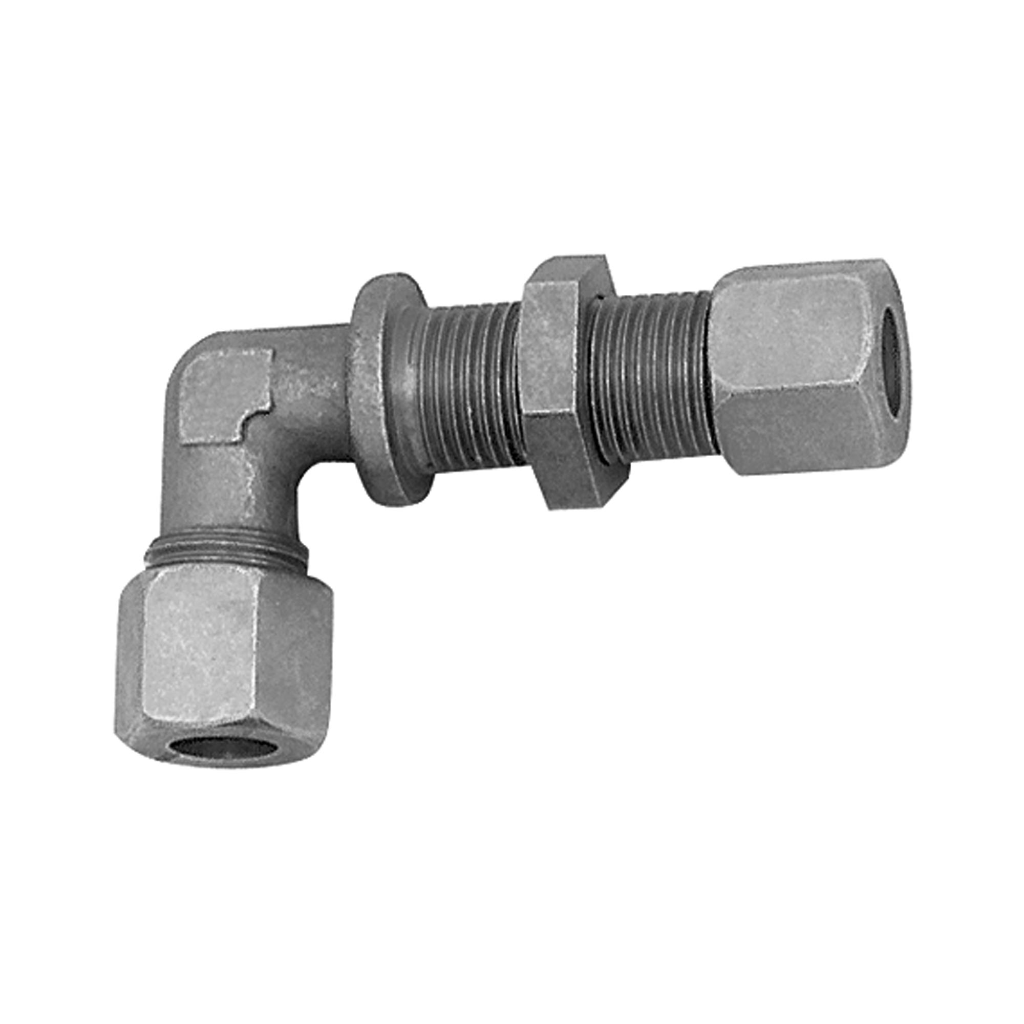Angled bulkhead fitting, Pipe exterior Ø 6 mm, galvanised steel - Riegler K1533