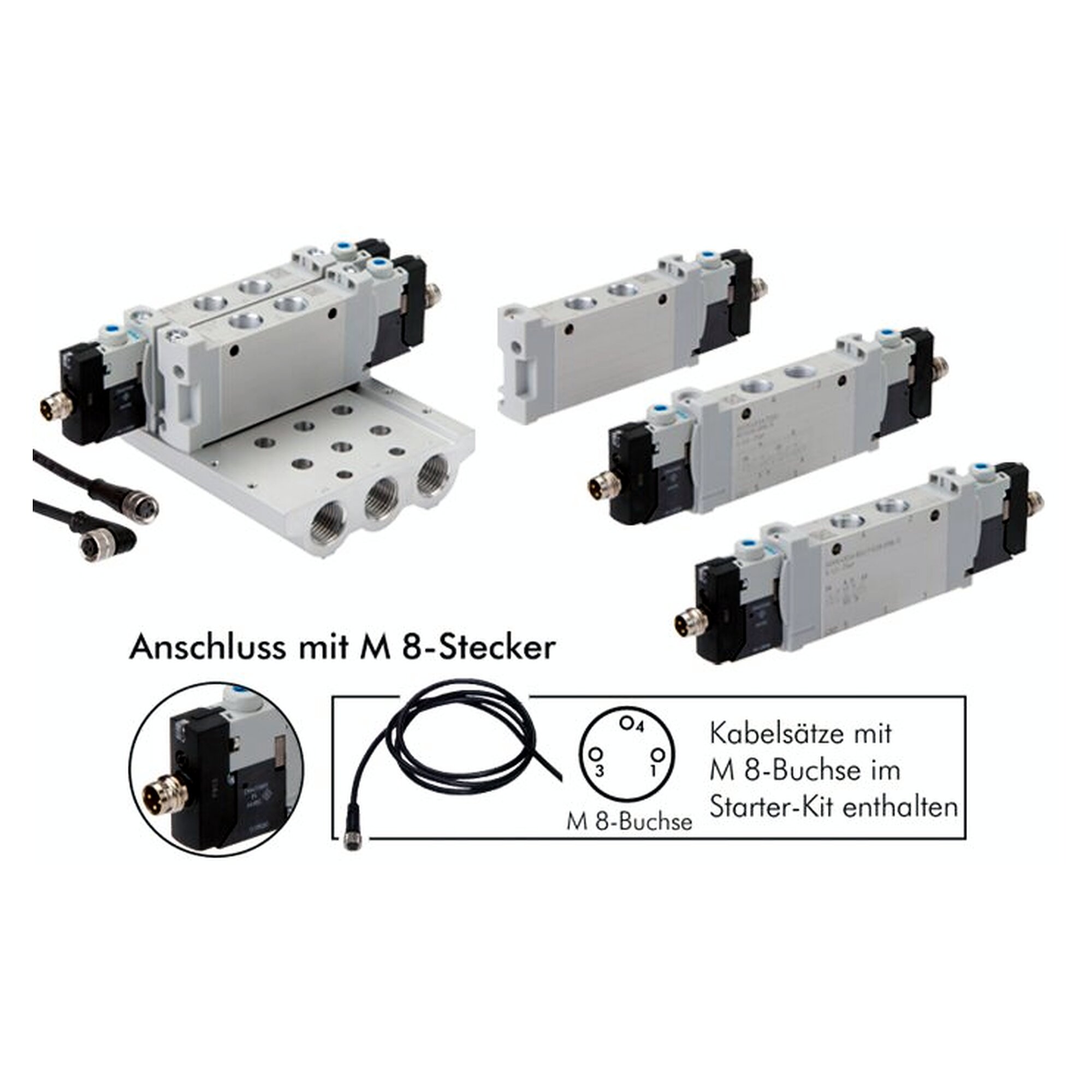 Solenoid valve set, 25 valves, G 1/8", with sub-base plates and blanking plates