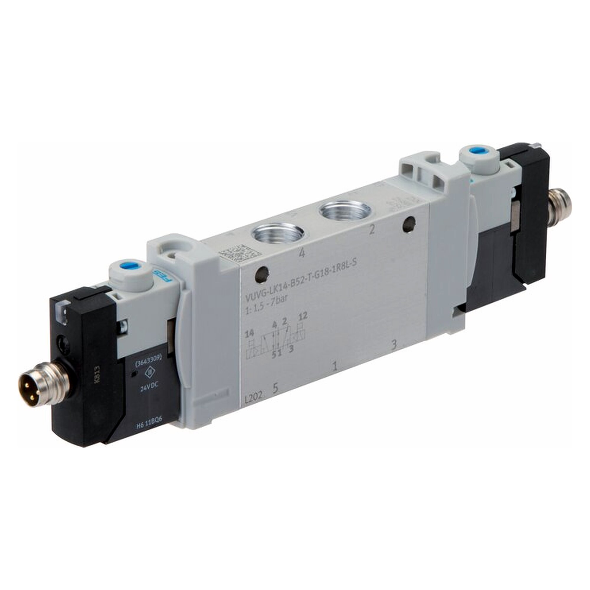 5/2-Wege Magnetventil, 5/2-Wege (Impulsventil), Rechteckstecker H mit LED und Schutzbeschaltung