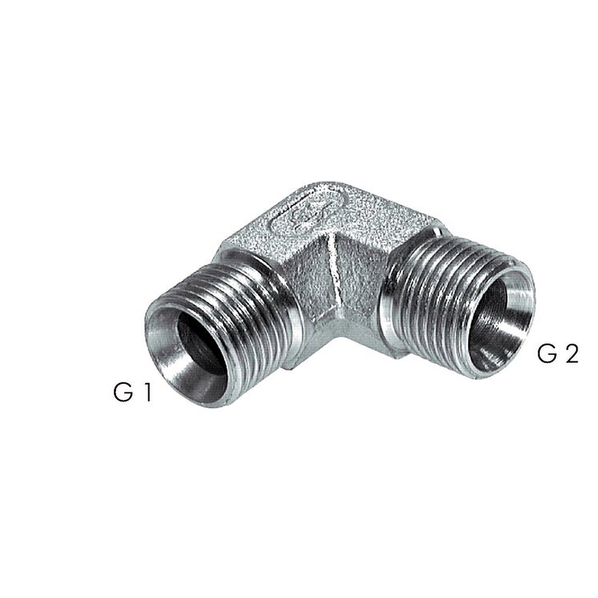 90°-Winkel, mit 60°-Kegel, Gewinde G 1/4" auf zweites Gewinde G 1/8", PN 350 bar, Stahl verzinkt