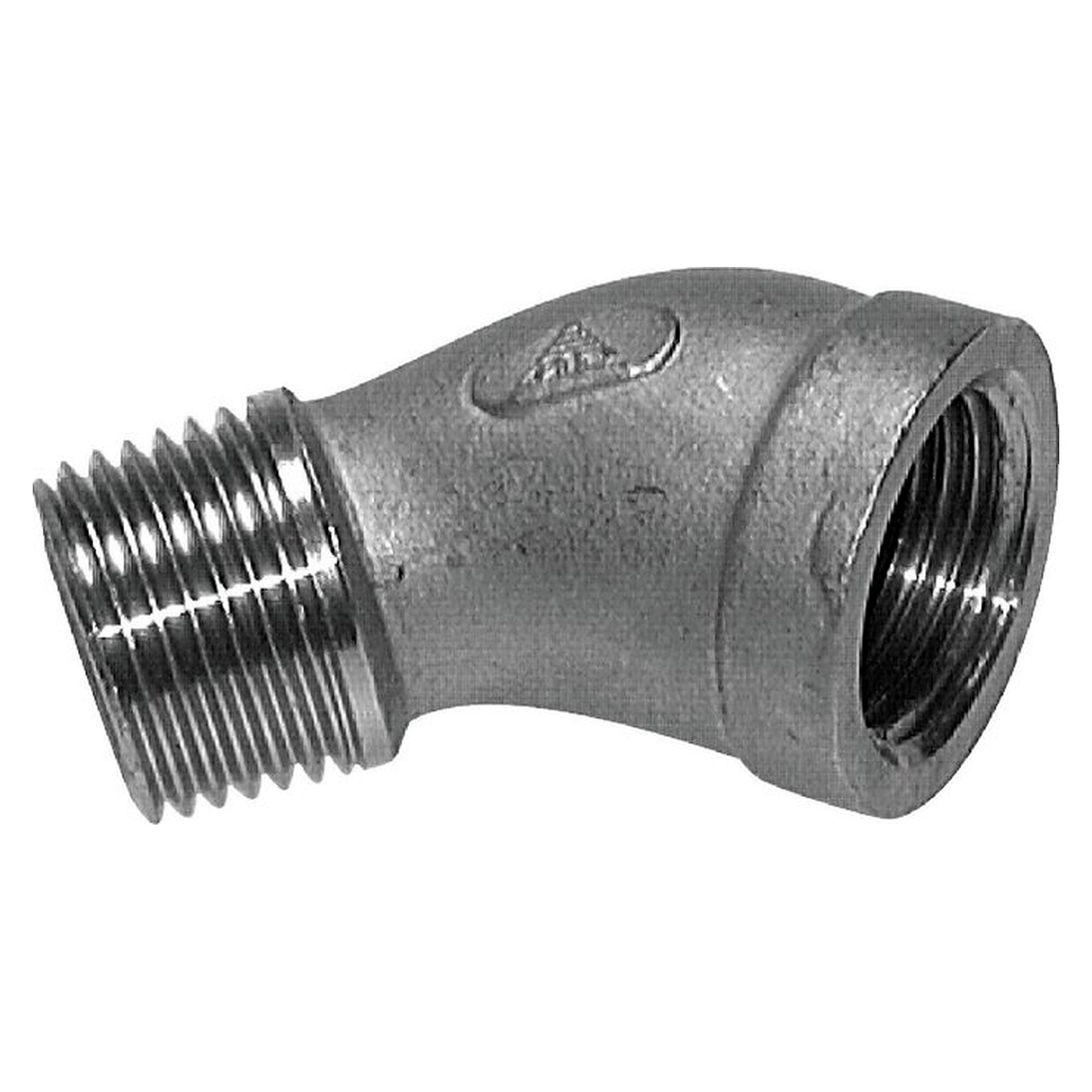 45° male and female elbow, male thread R 1-1/2" to female thread Rp 1-1/2", PN 16 bar
