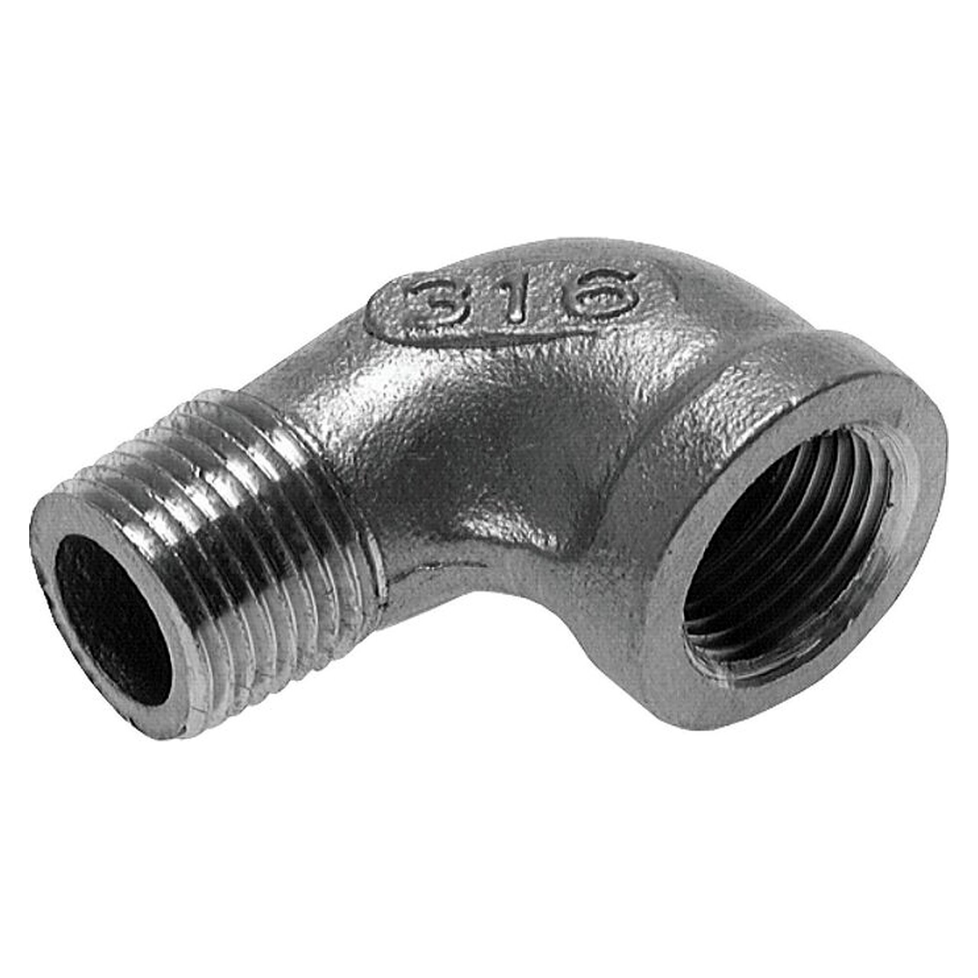 90° male and female elbow, male thread R 1/2" to female thread Rp 1/2", PN 16 bar
