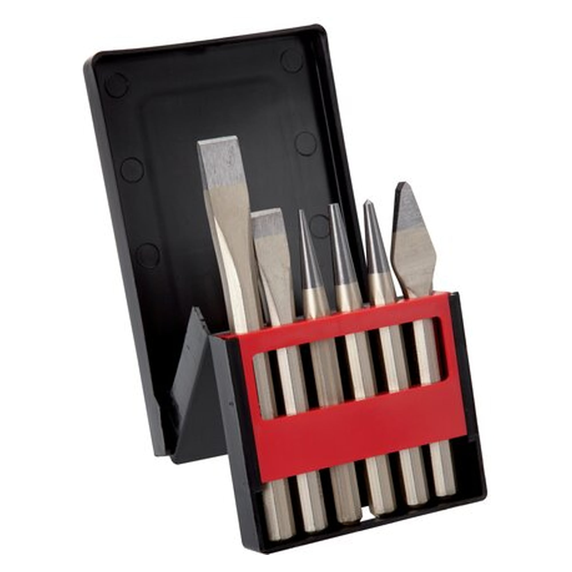 6-teiliger Werkzeugsatz in aufklappbarer Kunststoff-Kassette, Durchschläger 2 und 4 mm