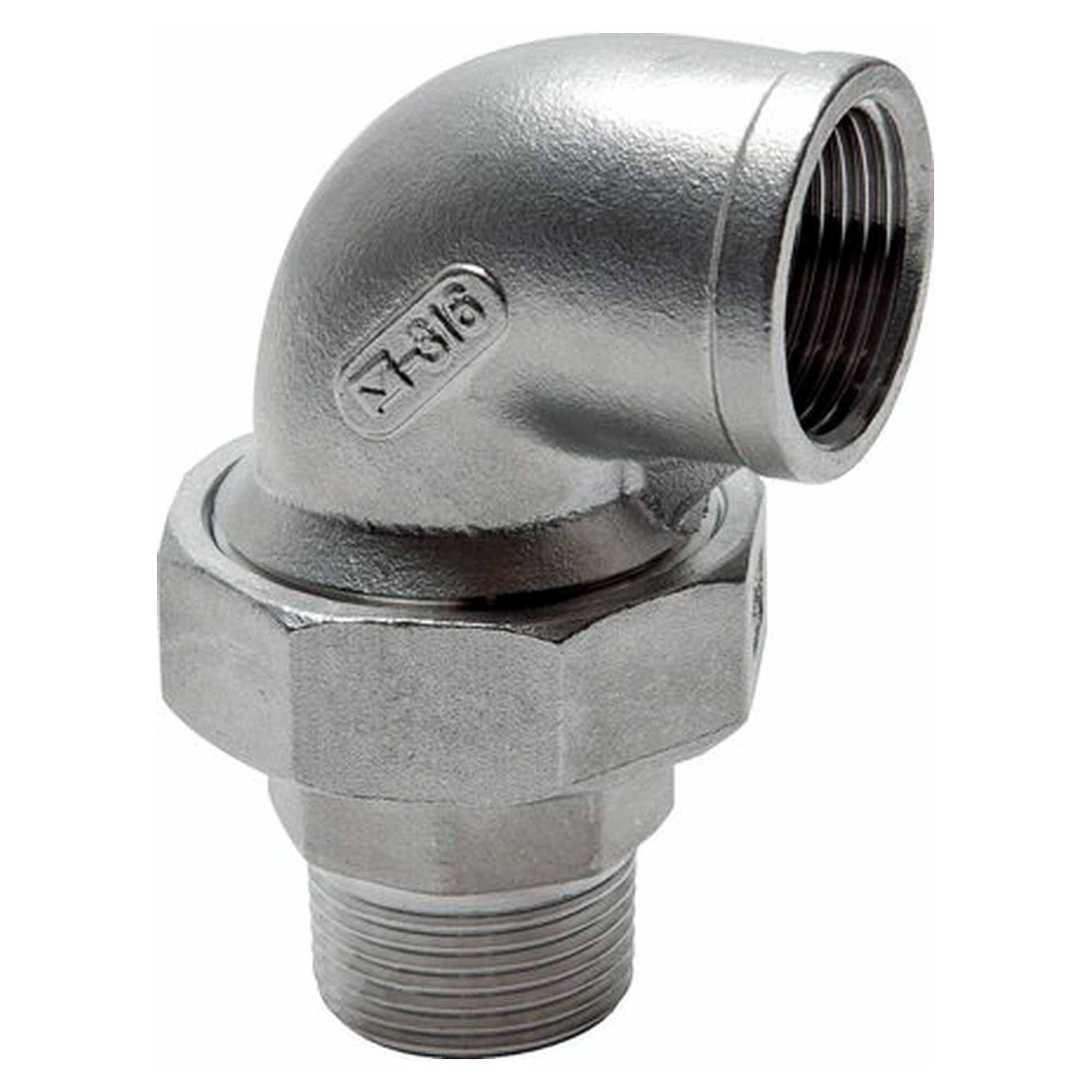 Winkel-Verschraubung, flach dichtend, Innen- und Außengewinde, R 1/2" auf Innengewinde Rp 1/2", 27