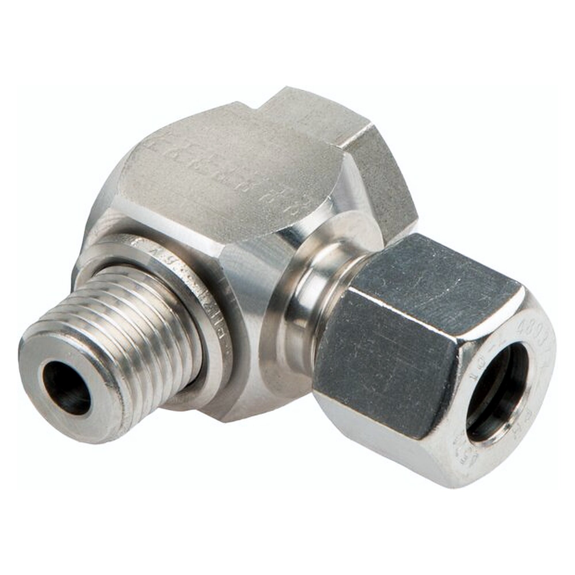 Winkel-Schwenkverschraubung, drosselfrei, G 1/4", Rohr 8 L, NC-Klemmring 1.4571