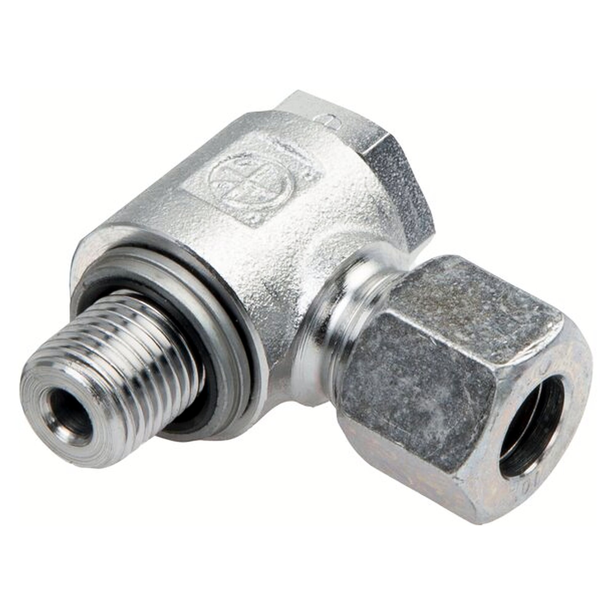 Swivel tube fitting, elbow design, thread M 48x2, tube 38 S (M52x2), zinc plated steel