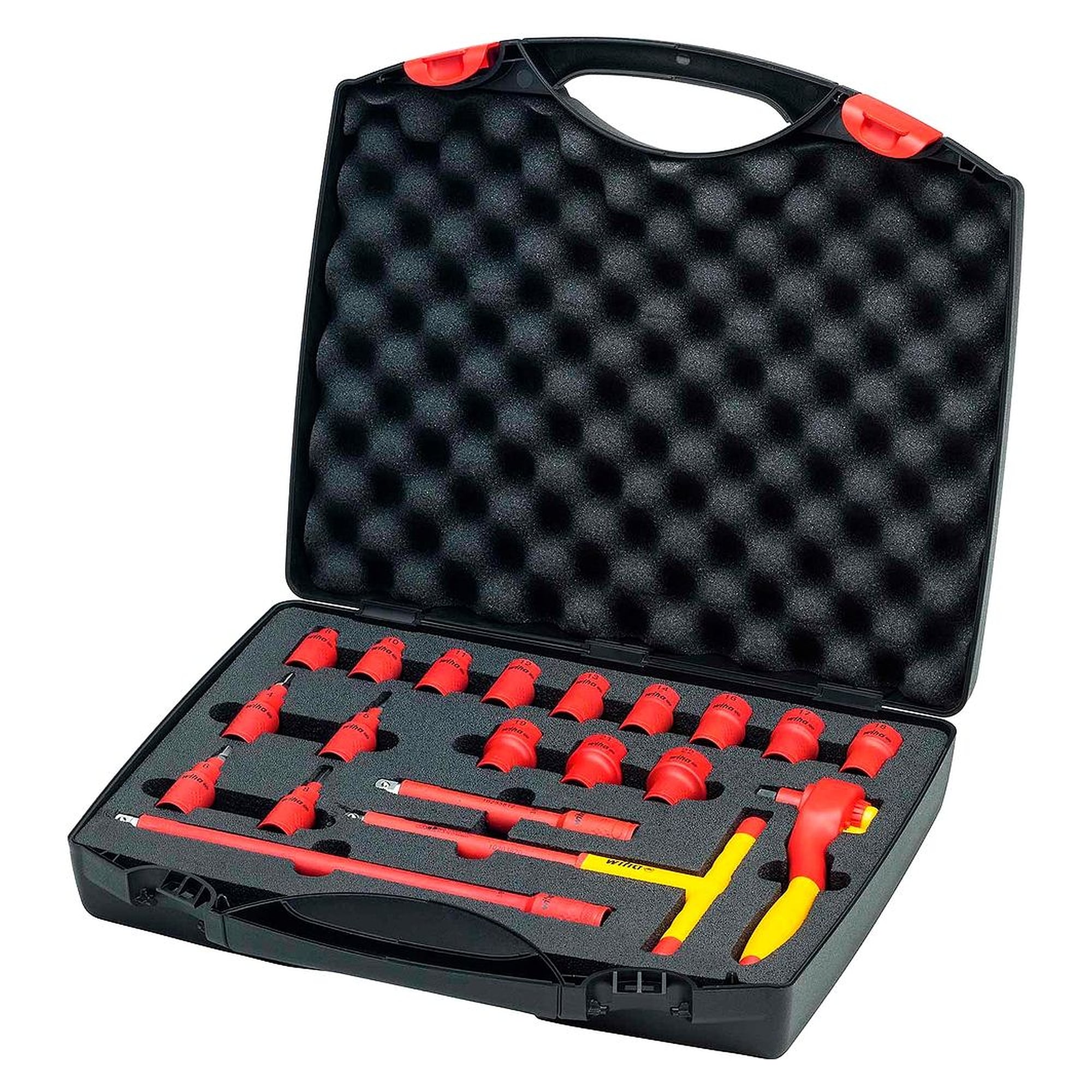 Umschaltknarren Set electric isoliert 3/8" 20-tlg. mit Druckknopf inkl. Tasche - Wiha 43023