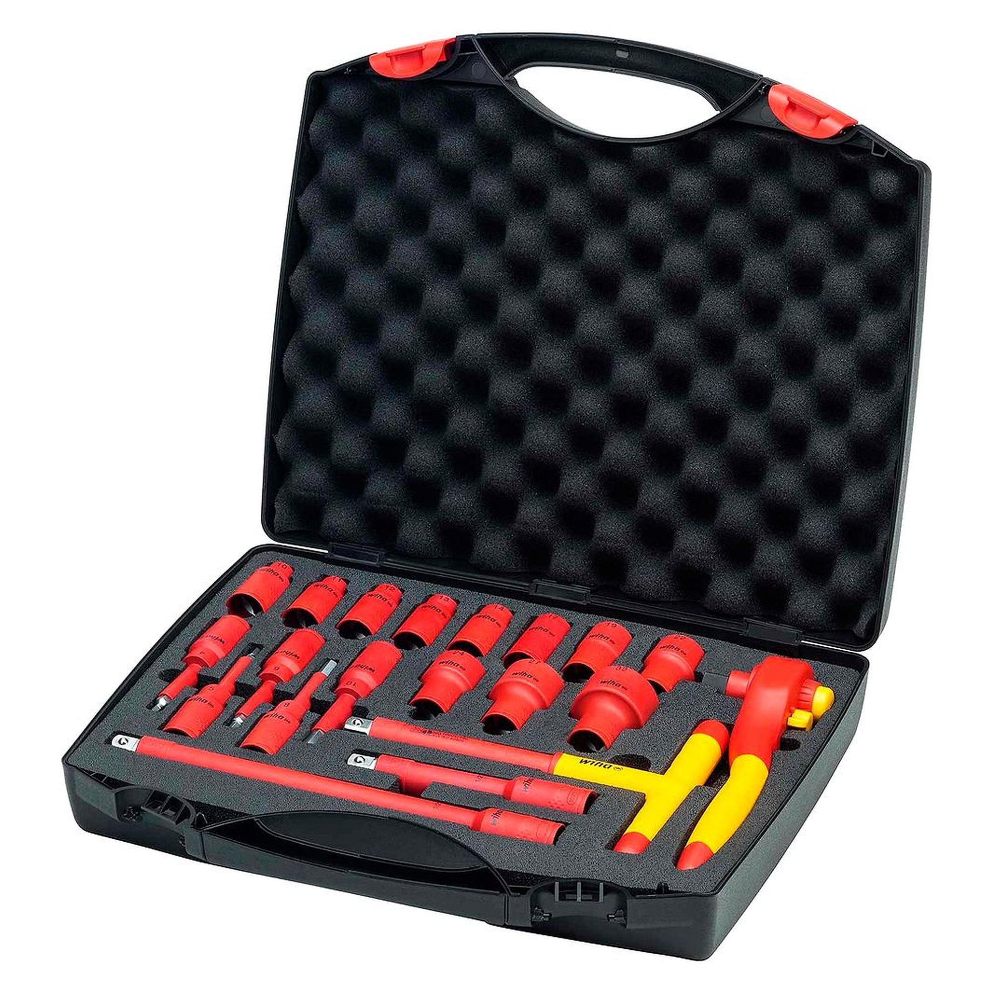 Umschaltknarren Set electric isoliert 1/2" 20-tlg. mit Druckknopf inkl. Tasche - Wiha 43024