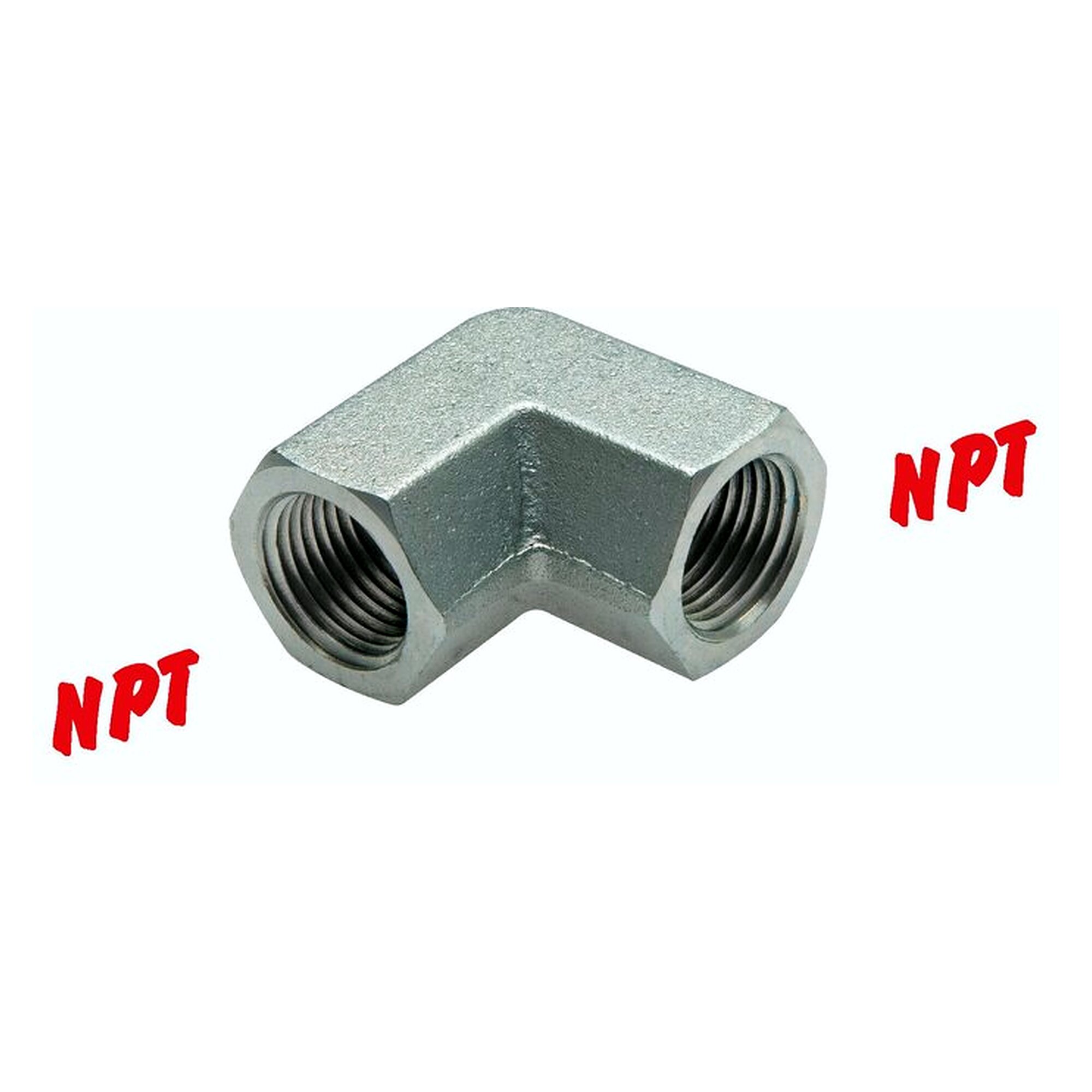 Hochdruck-90°-Winkel, Gewinde NPT 1", PN 140 bar, Stahl verzinkt