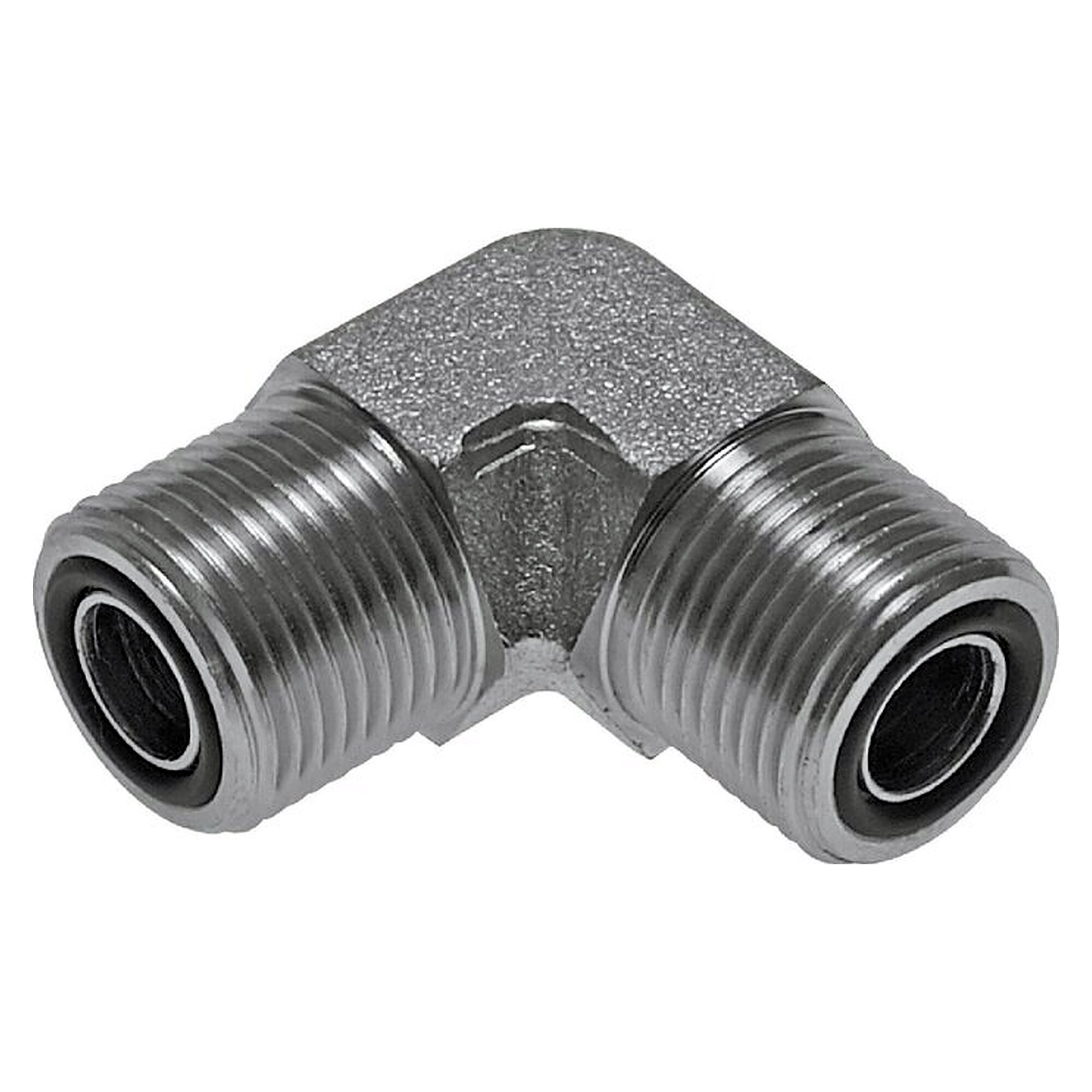 ORFS elbow fitting, ORFS male UNF 9/16"-18, PN 630 bar, zinc plated steel