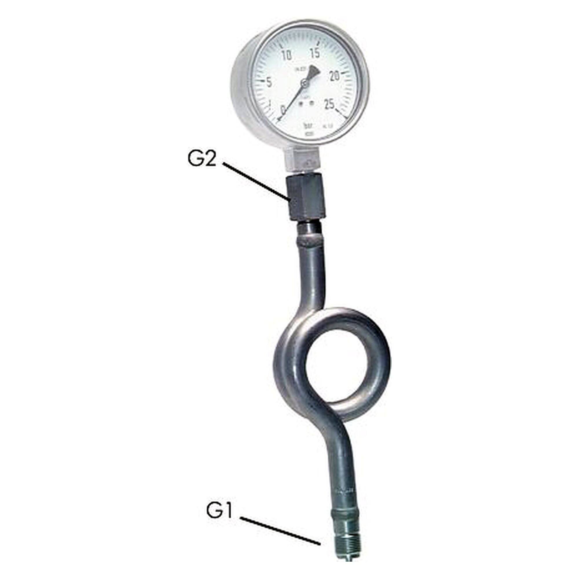 Wassersackrohr, G 1/2", 100 bar, 1.4571, Bauhöhe 275 mm, Bauform C, G1 G 1/2" (AG)-Zapfen