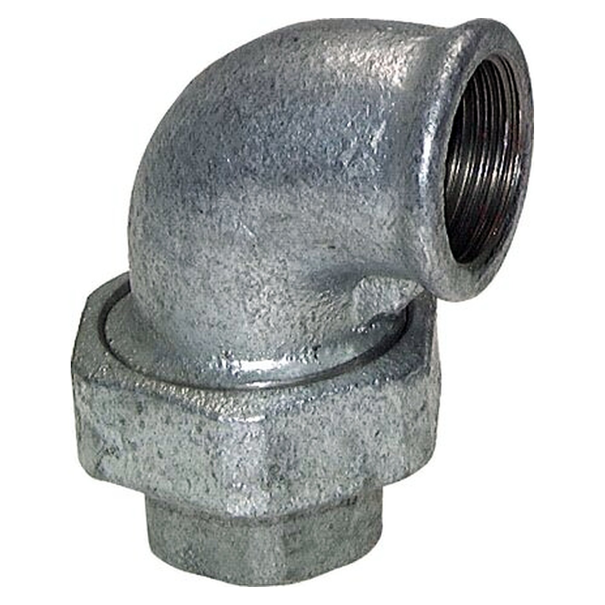 Elbow pipe union, taper sealing, thread Rp 1-1/2", PN 25 bar, zinc plated malleable cast iron
