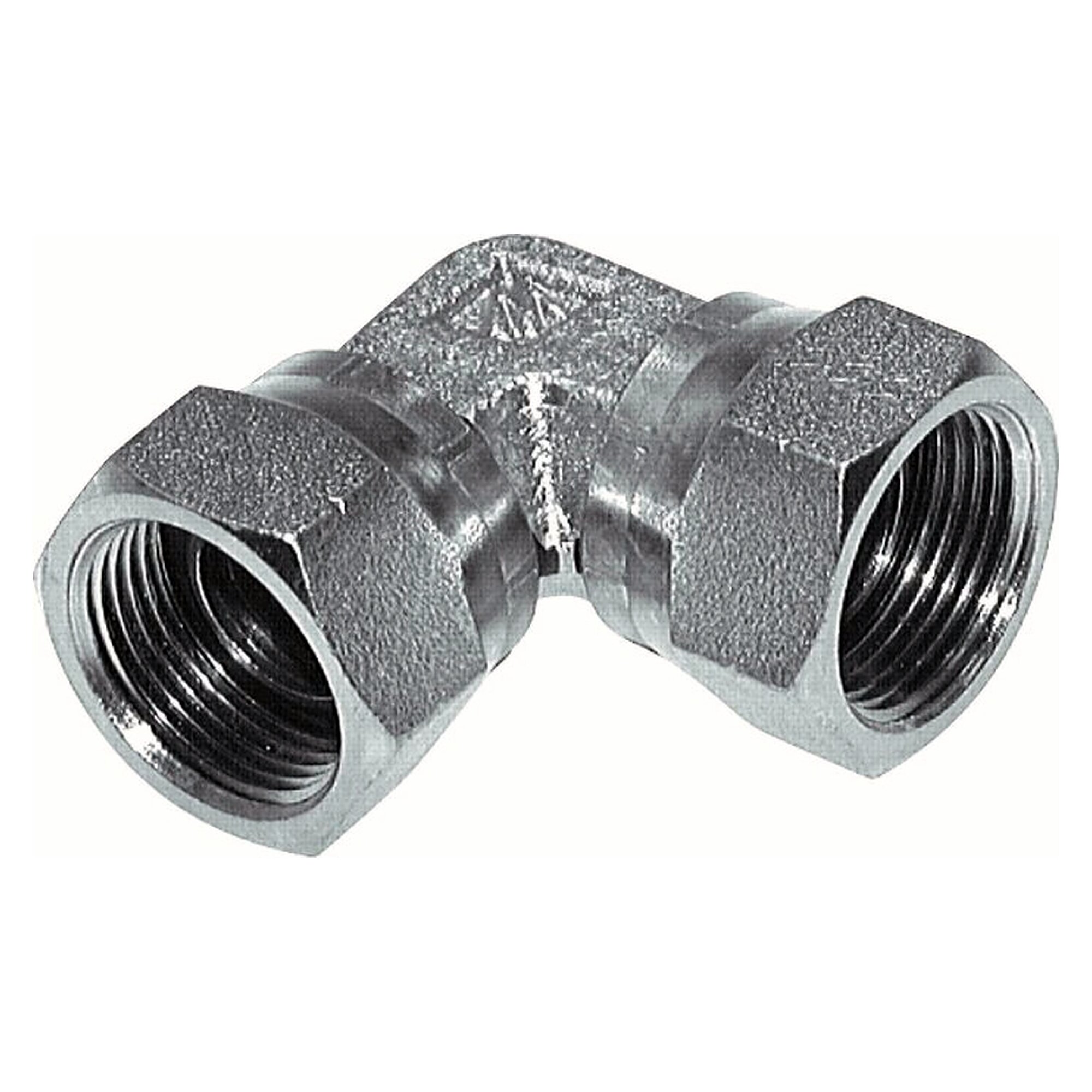 90°-Winkelverschraubung, mit 60°-Kegel, Gewinde G 1-1/4", PN 150 bar, Stahl verzinkt