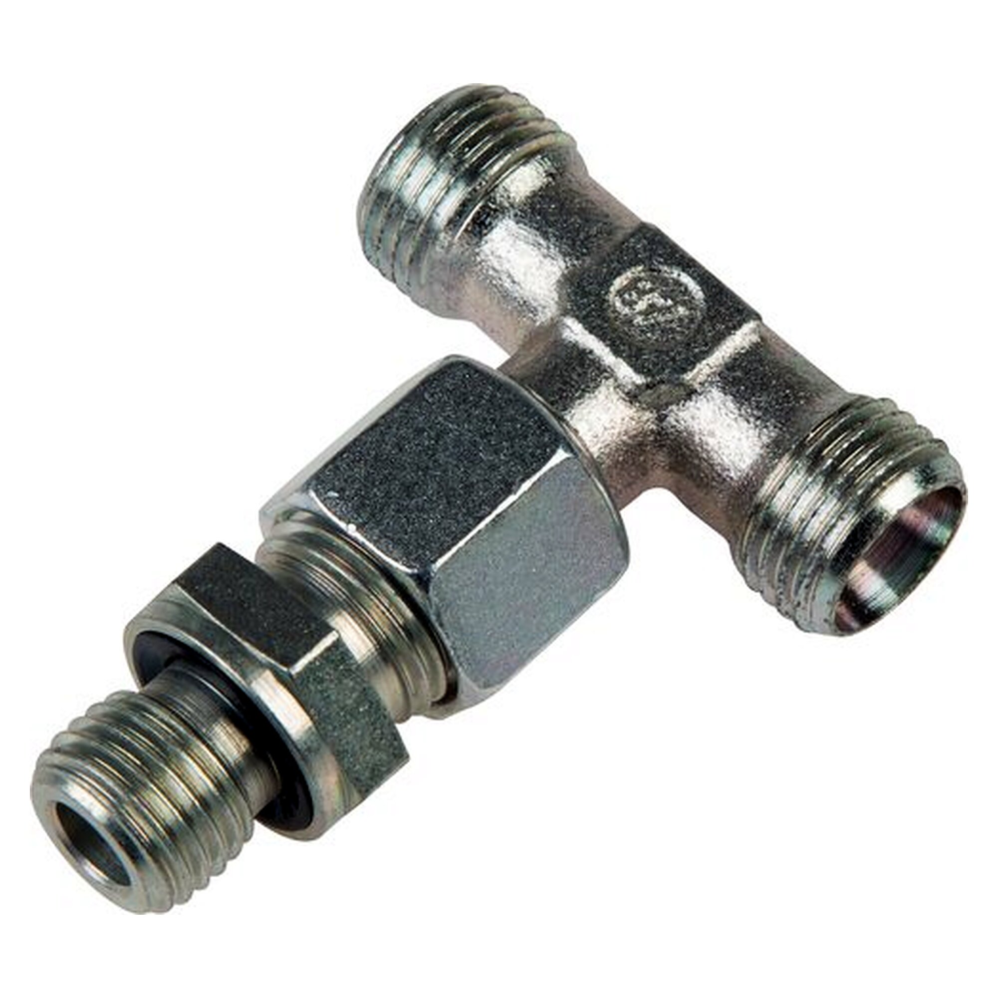 Adjustable male stud tee, M 42x2, tube 35 L, zinc-plated steel, no nut or ring