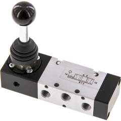 XMV 1420. 5/3-Wege Handhebelventil, G 1/8", Mittelstellung entlüftet, Raste