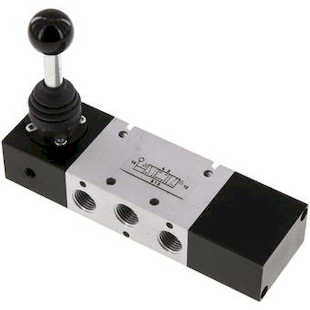 XMV 2310. 5/3-Wege Handhebelventil, G 1/4", Mittelstellung geschlossen, Federrückstellung