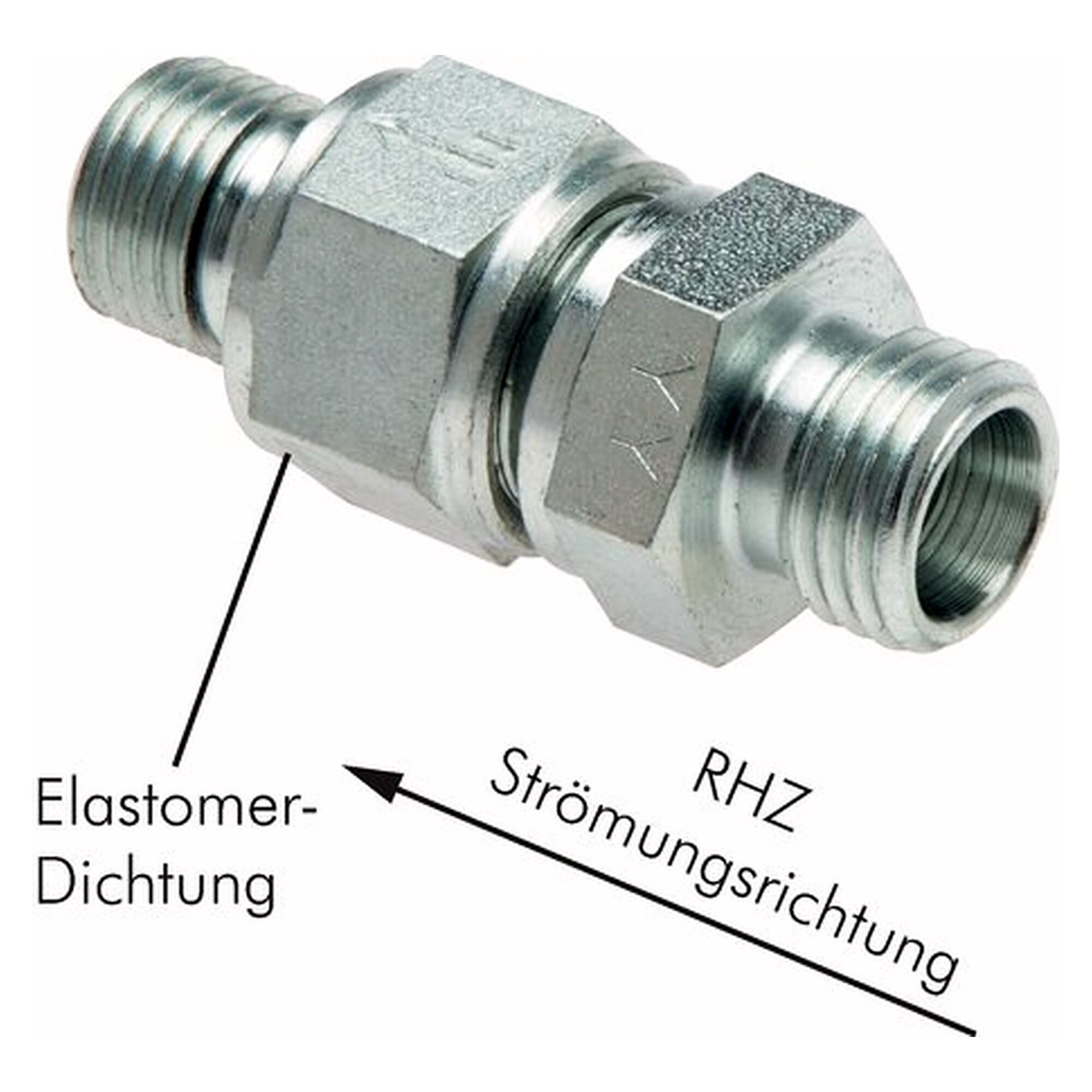 Rückschlagventil, Rohr 35 L (M45x2), G 1-1/4", Stahl verzinkt ohne Mutter, Fluss Rohr-Gewinde, 1 bar