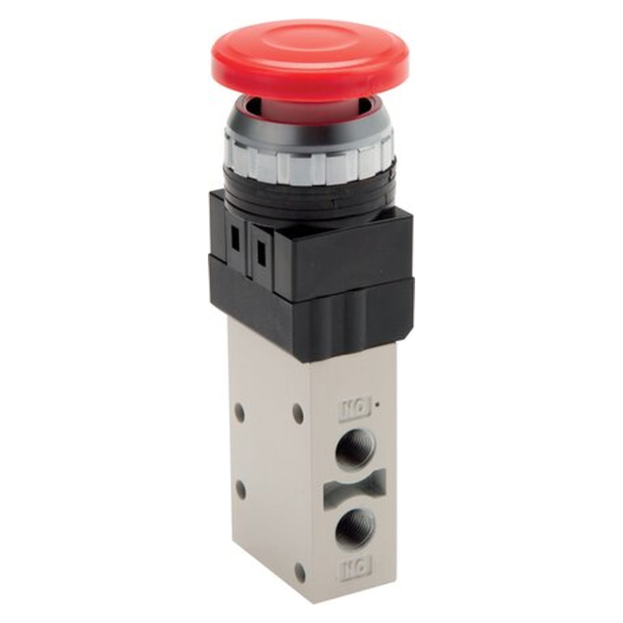 3/2-way valve, Mushroom head button, green, G 1/8", 450 l/min, 0 to 8 bar, exhaust G 1/8"