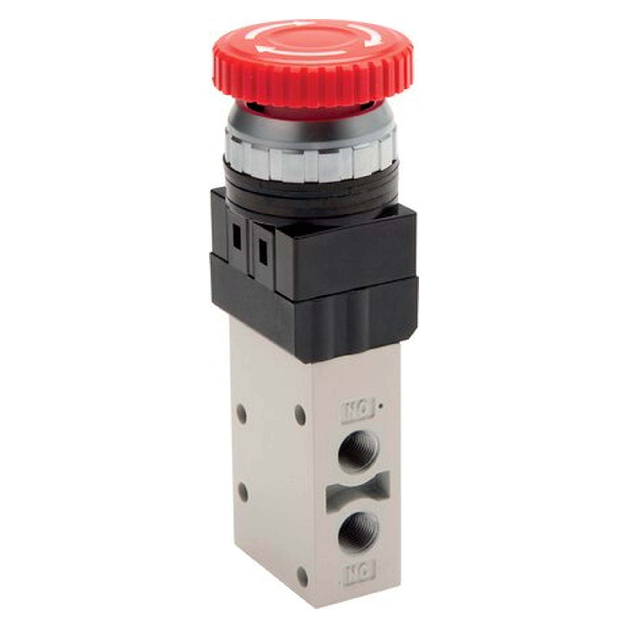 3/2-Wege Ventil, Not-Aus-Taster, rot, G 1/8", 450 l/min, 0 bis 8 bar, Abluft G 1/8"