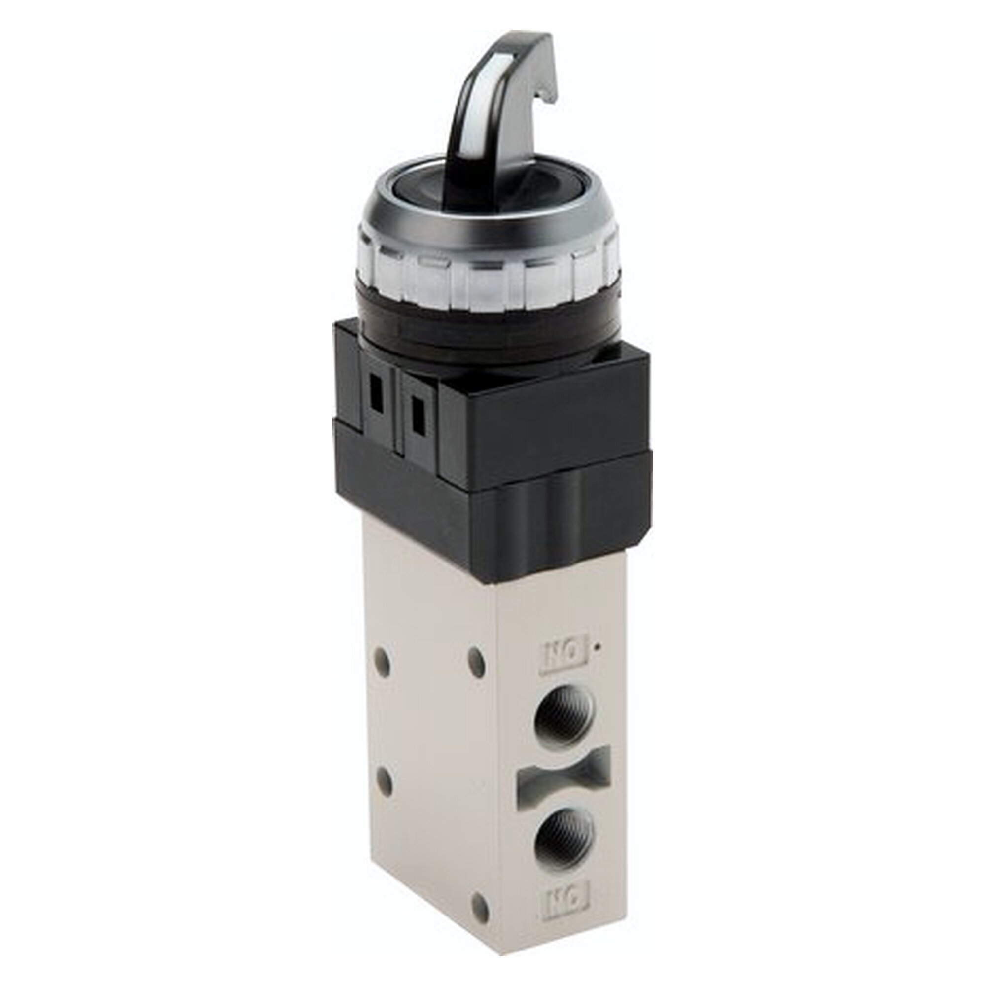 3/2-way valve, Rotary switch, black, G 1/8", 450 l/min, 0 to 8 bar, exhaust G 1/8", body aluminium