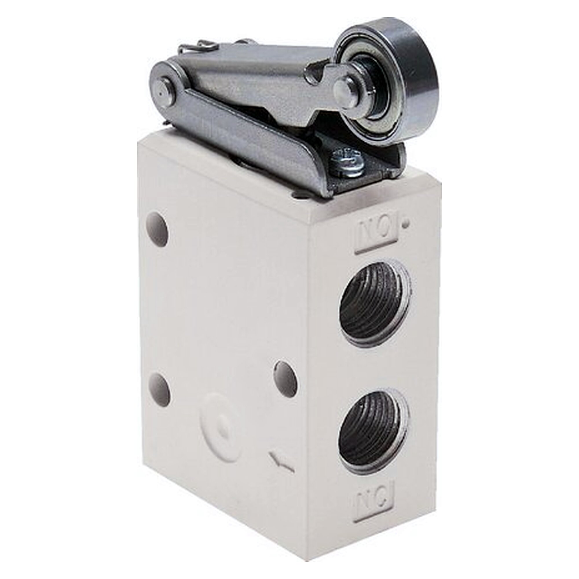 3/2-Wege Endschalter, Rollenhebel, Rolle aus Stahl (kugelgelagert), G 1/4", 700 l/min, 0 bis 8 bar
