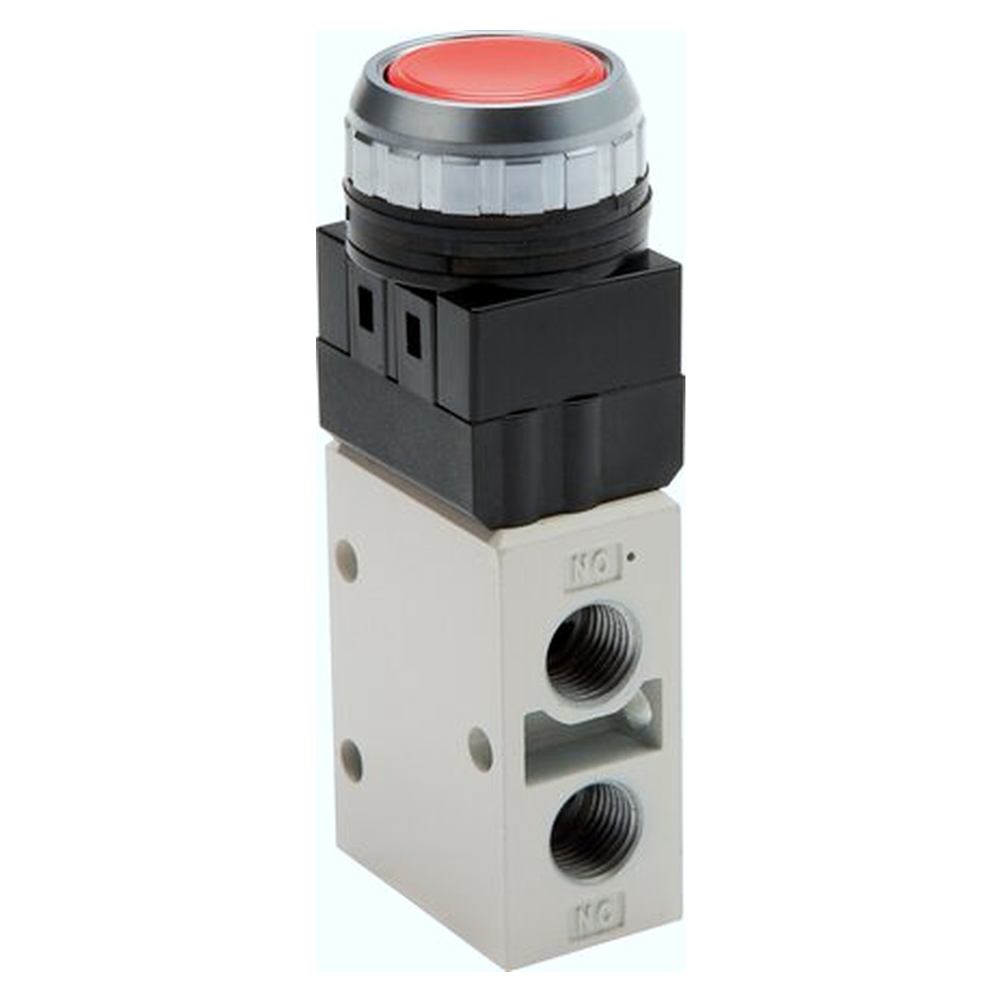 3/2-Wege Ventil, Drucktaster grün, G 1/4", Einbaubohrung 30,5 mm, 700 l/min, Aluminium