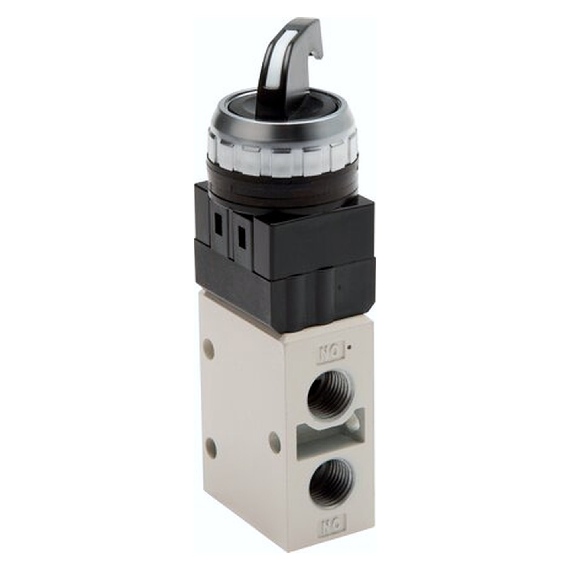 3/2-way valve, Rotary switch, black, G 1/4", 700 l/min, 0 to 8 bar, exhaust G 1/4", body aluminium
