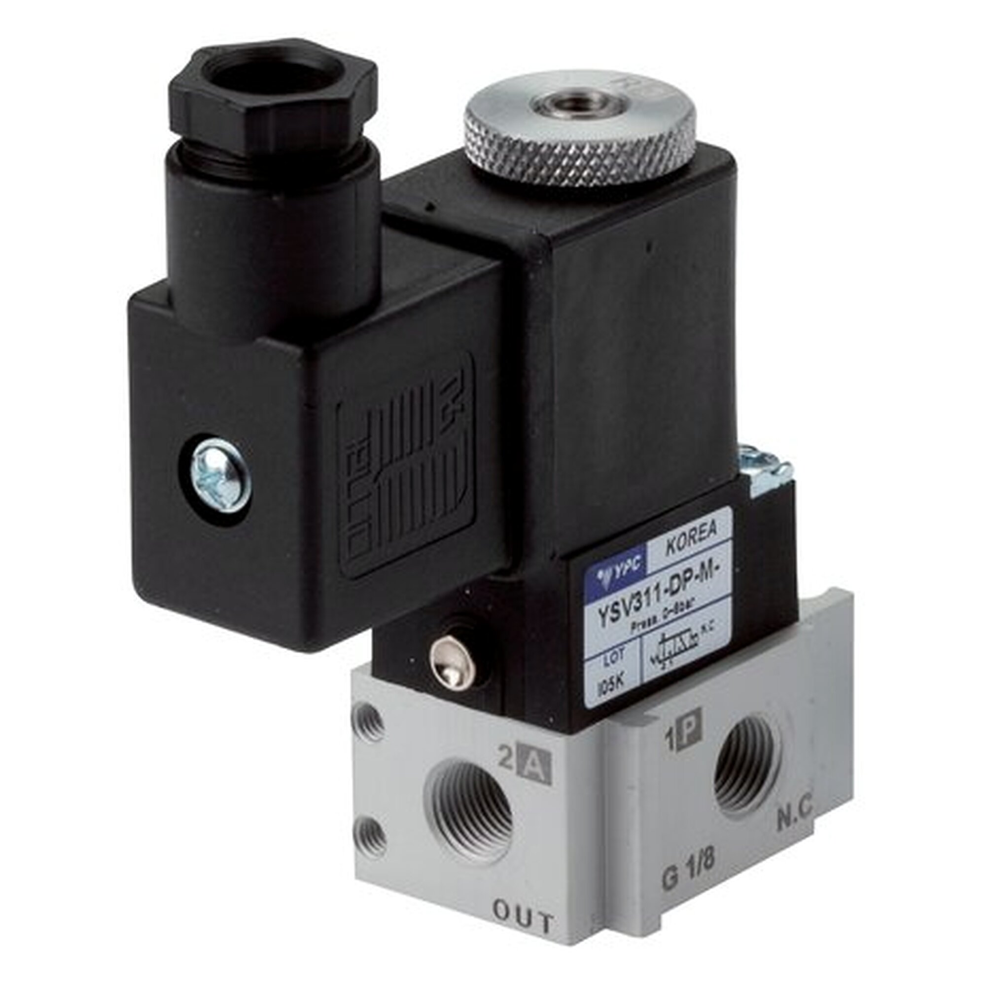 3/2-Wege Magnetventil, Federrückstellung (NC), G 1/8", 24 V AC, 75 l/min, Nennweite 1,5 mm, 4,1 VA