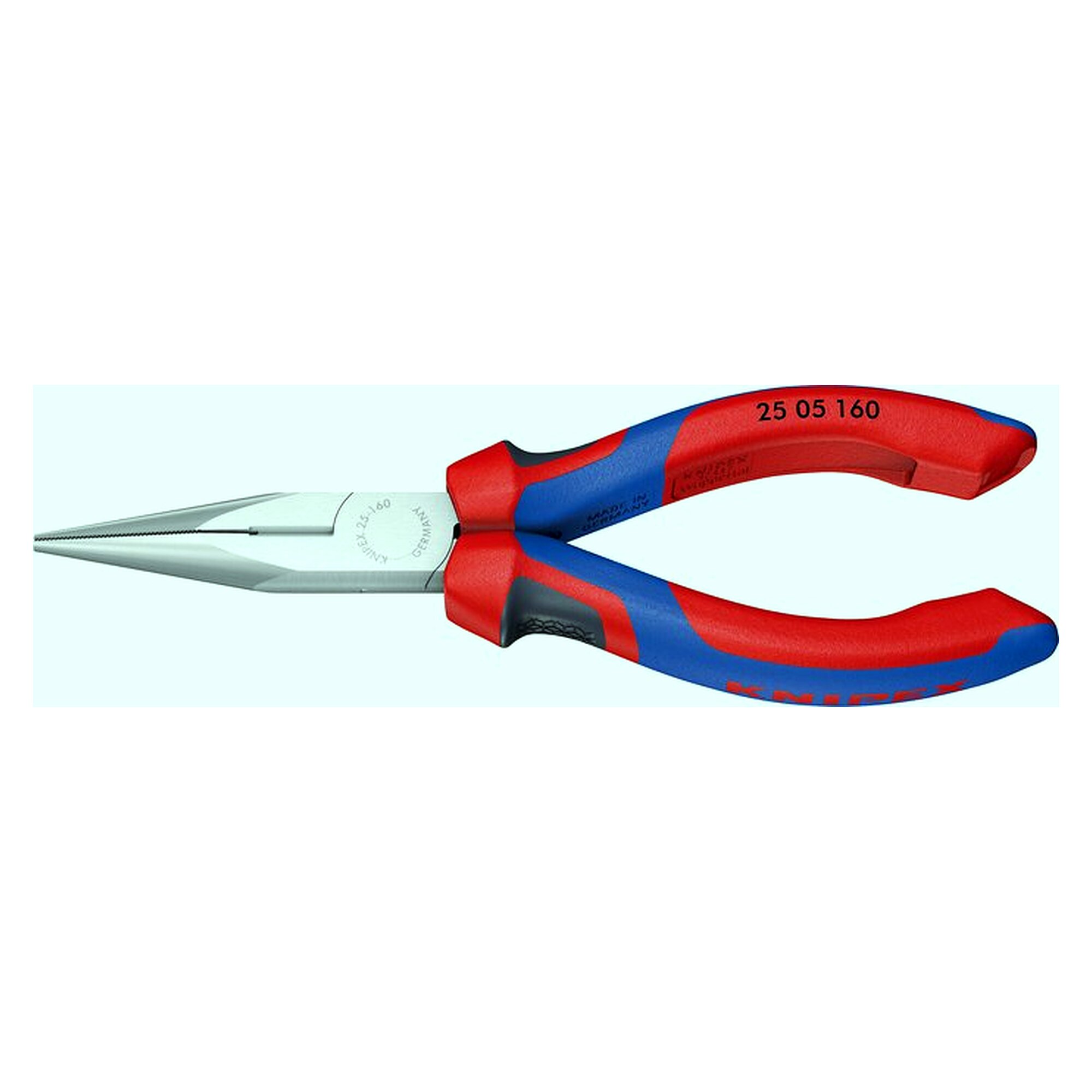 flat round nose pliers, straight jaws, chrome-plated, with 3-component handles